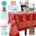 Dabu Floral Hand Block Print Cotton Tablecloth Rectangular Kitchen Table Linen Blue Green Red 60 X 90 Inches