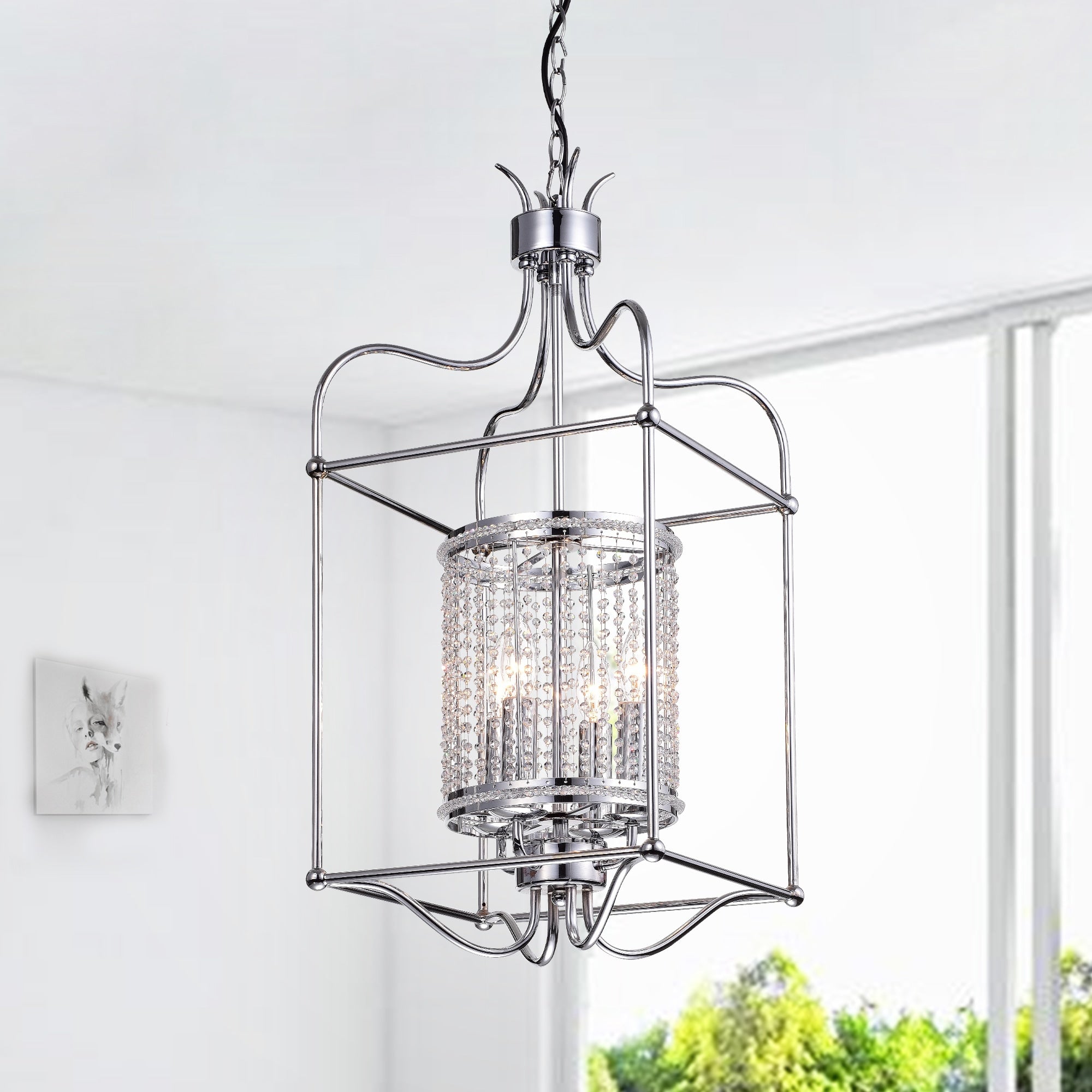 Dafne 4 Light 13 Inch Chrome Box Cage Pendant