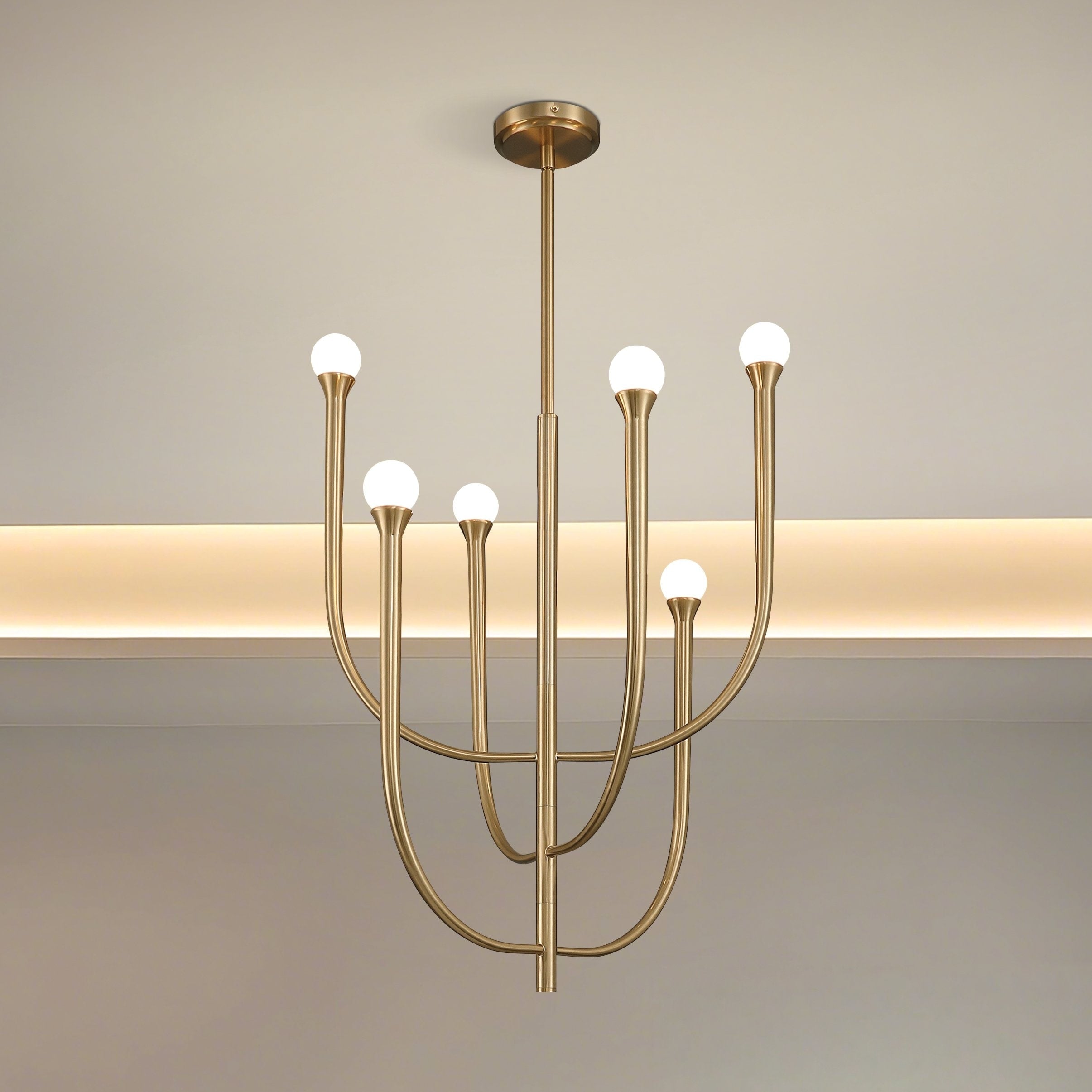 Dahlia 23 Inch 6 Light Brass Chandelier With Opal Glass Shades L 23 X W 23 X H 31.75 X M H 83.75