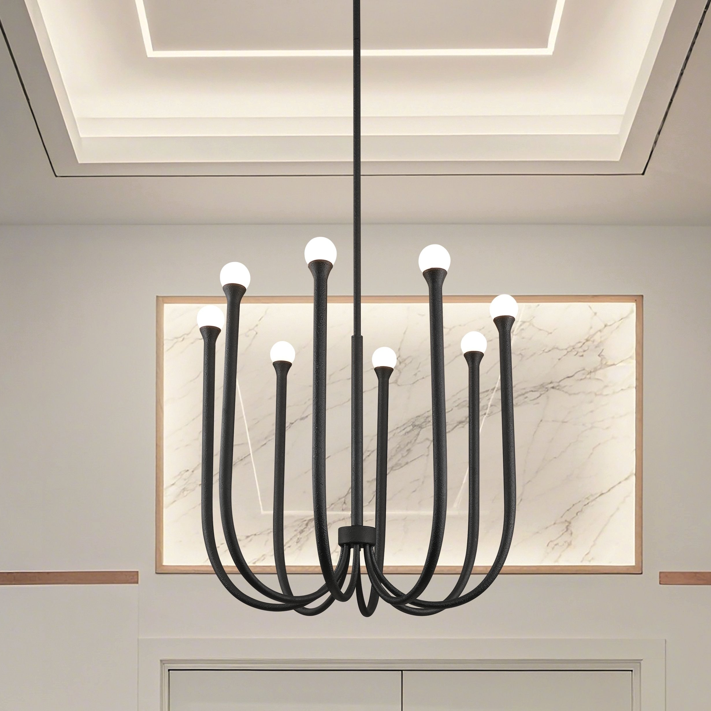 Dahlia 28 Inch 8 Light Plaster Black Chandelier With Opal Glass Shades L 28 X W 28 X H 26 X M H 79