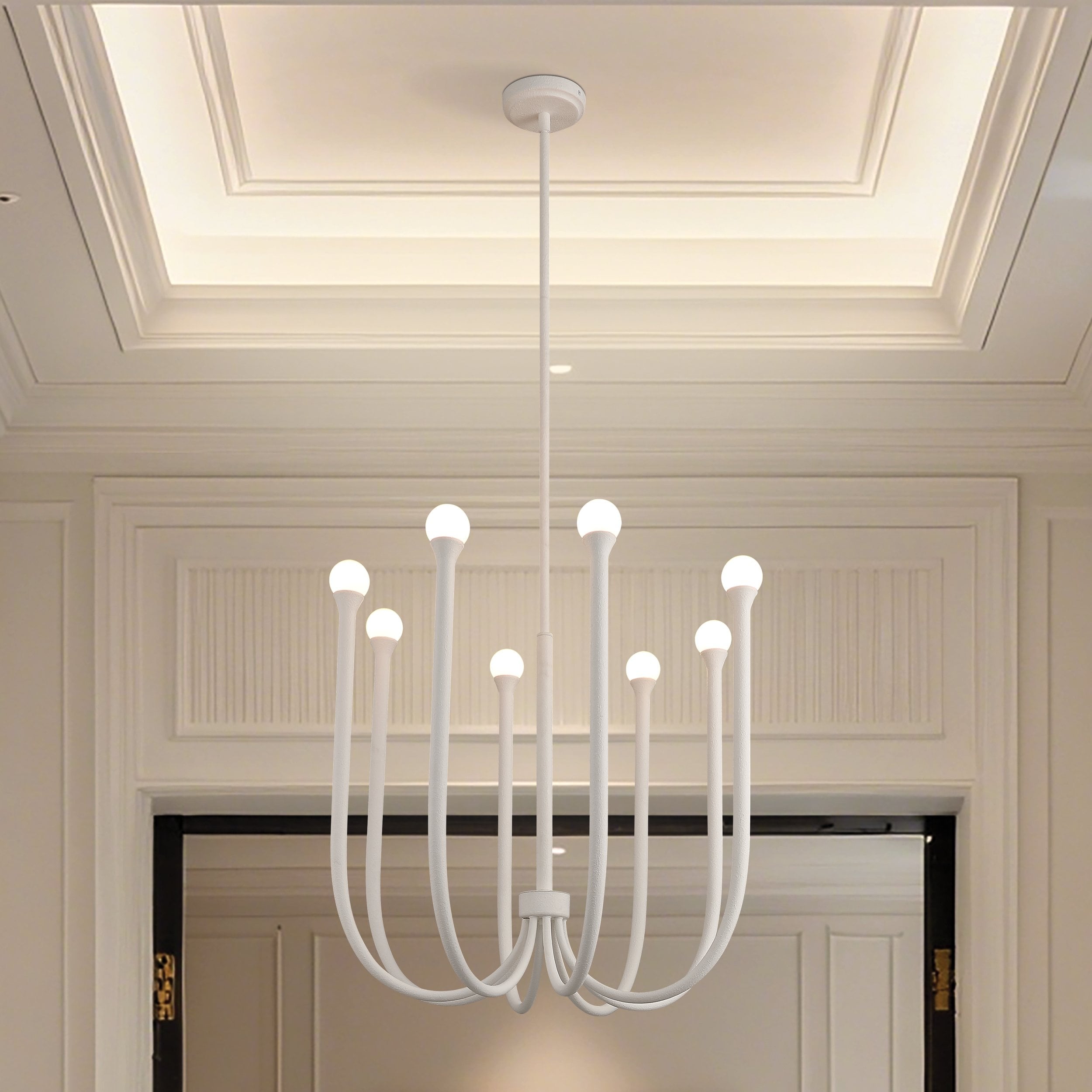 Dahlia 28 Inch 8 Light Plaster White Chandelier With Opal Glass Shades L 28 X W 28 X H 26 X M H 79