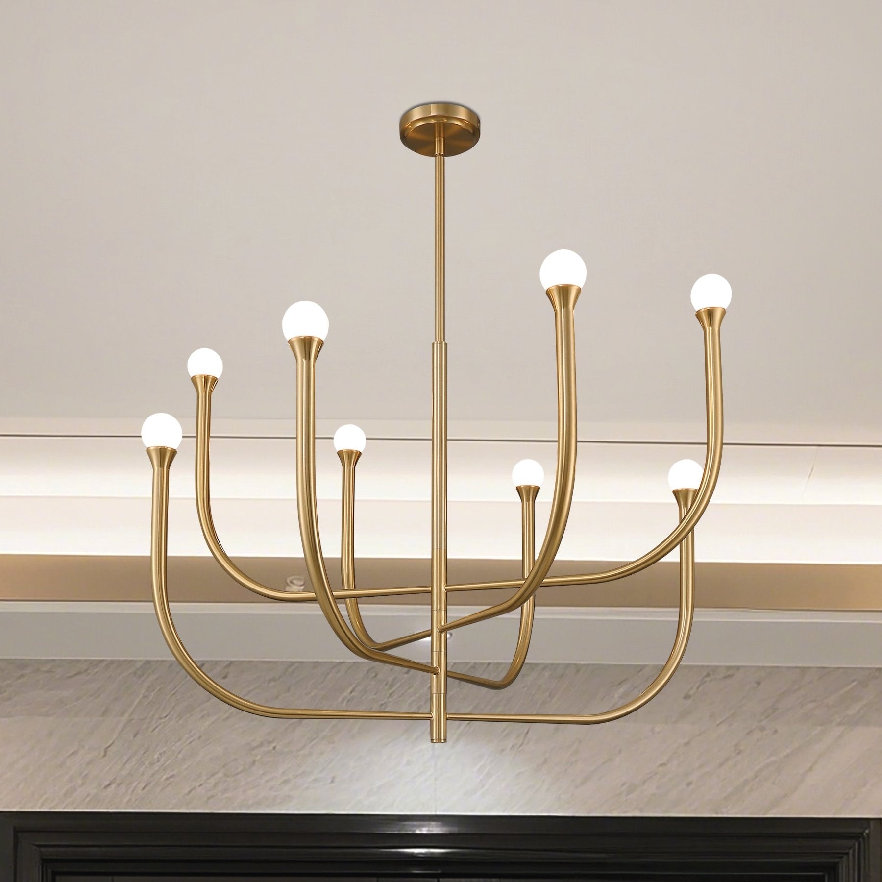 Dahlia 36 Inch 8 Light Brass Chandelier With Opal Glass Shades L 36 X W 36 X H 27 X M H 81