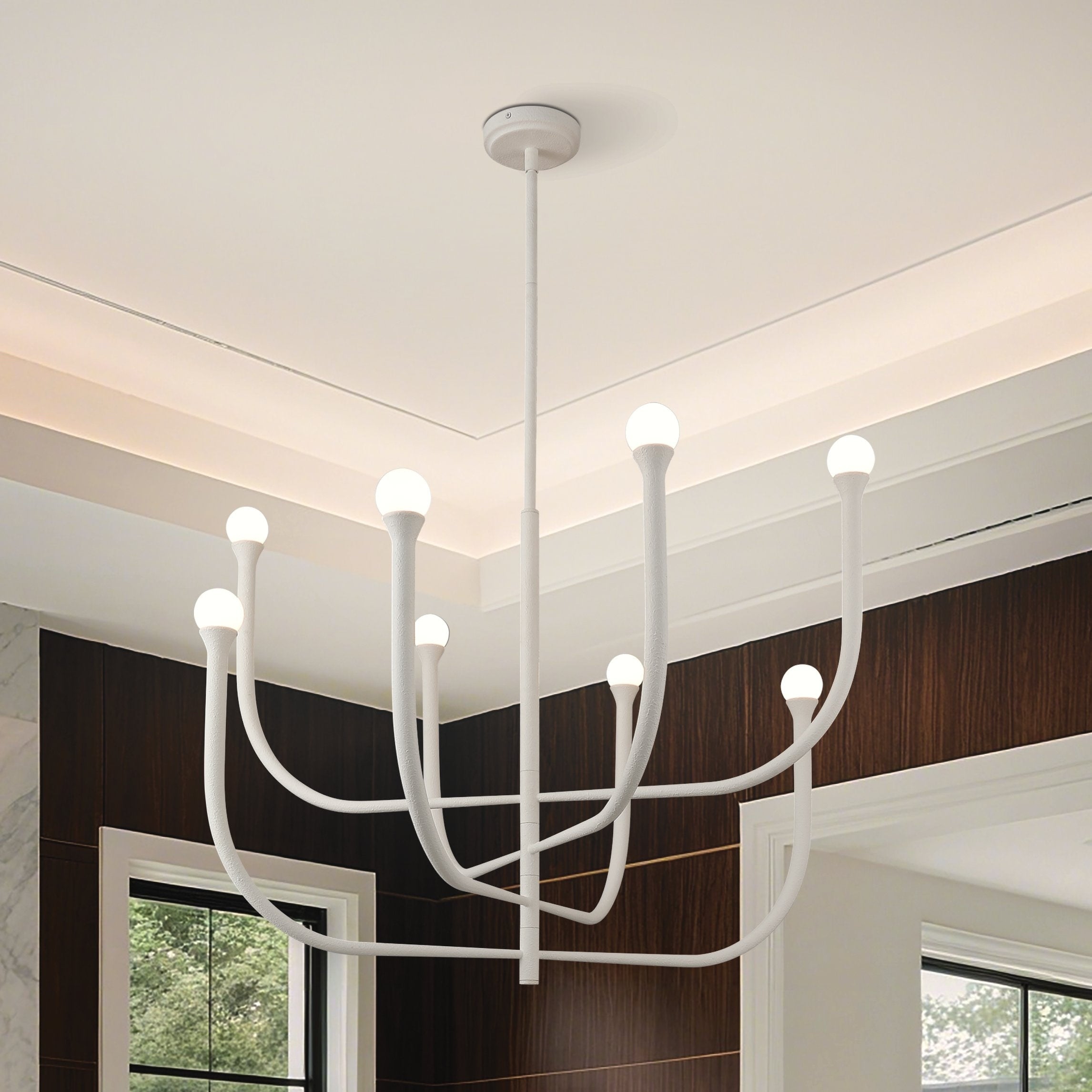 Dahlia 36 Inch 8 Light Plaster White Chandelier With Opal Glass Shades L 36 X W 36 X H 27 X M H 81