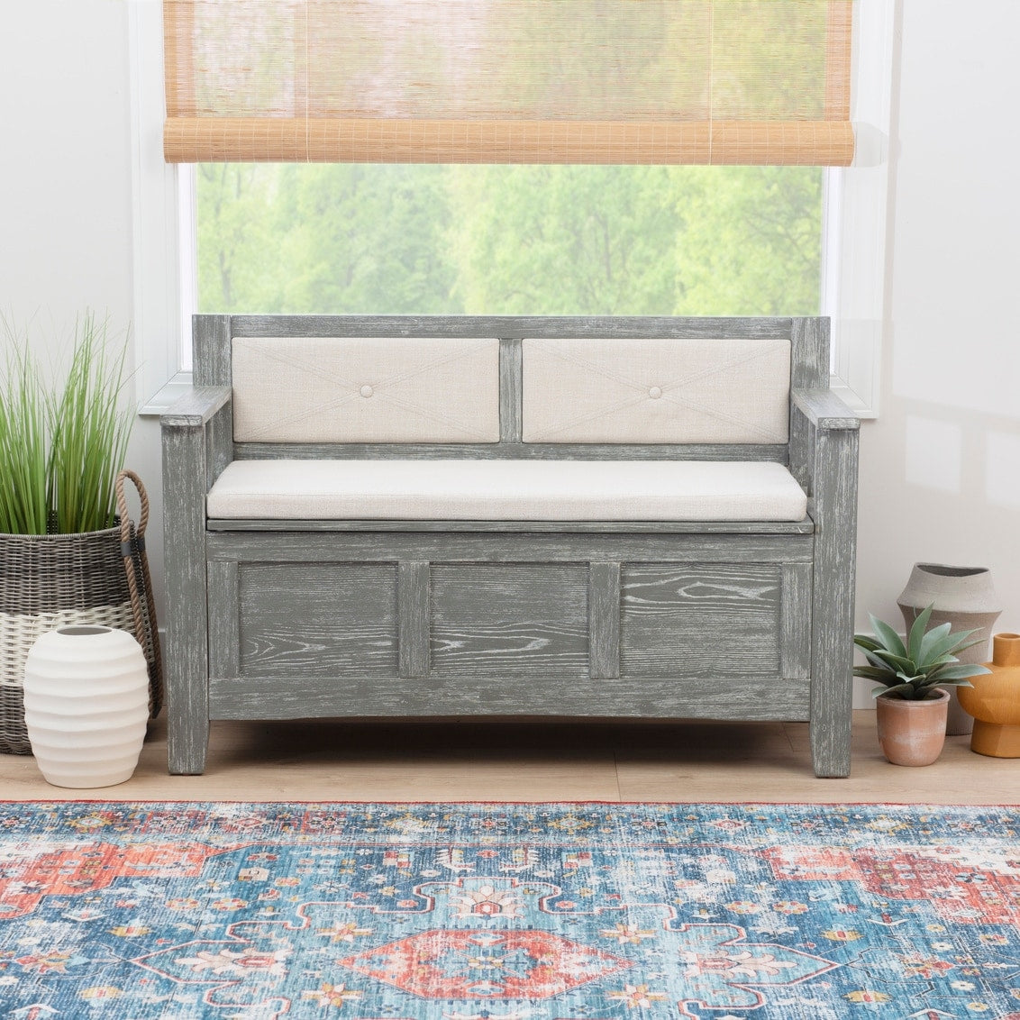 Copper Grove Dahlia Black Vinyl Flip Top Storage Bench