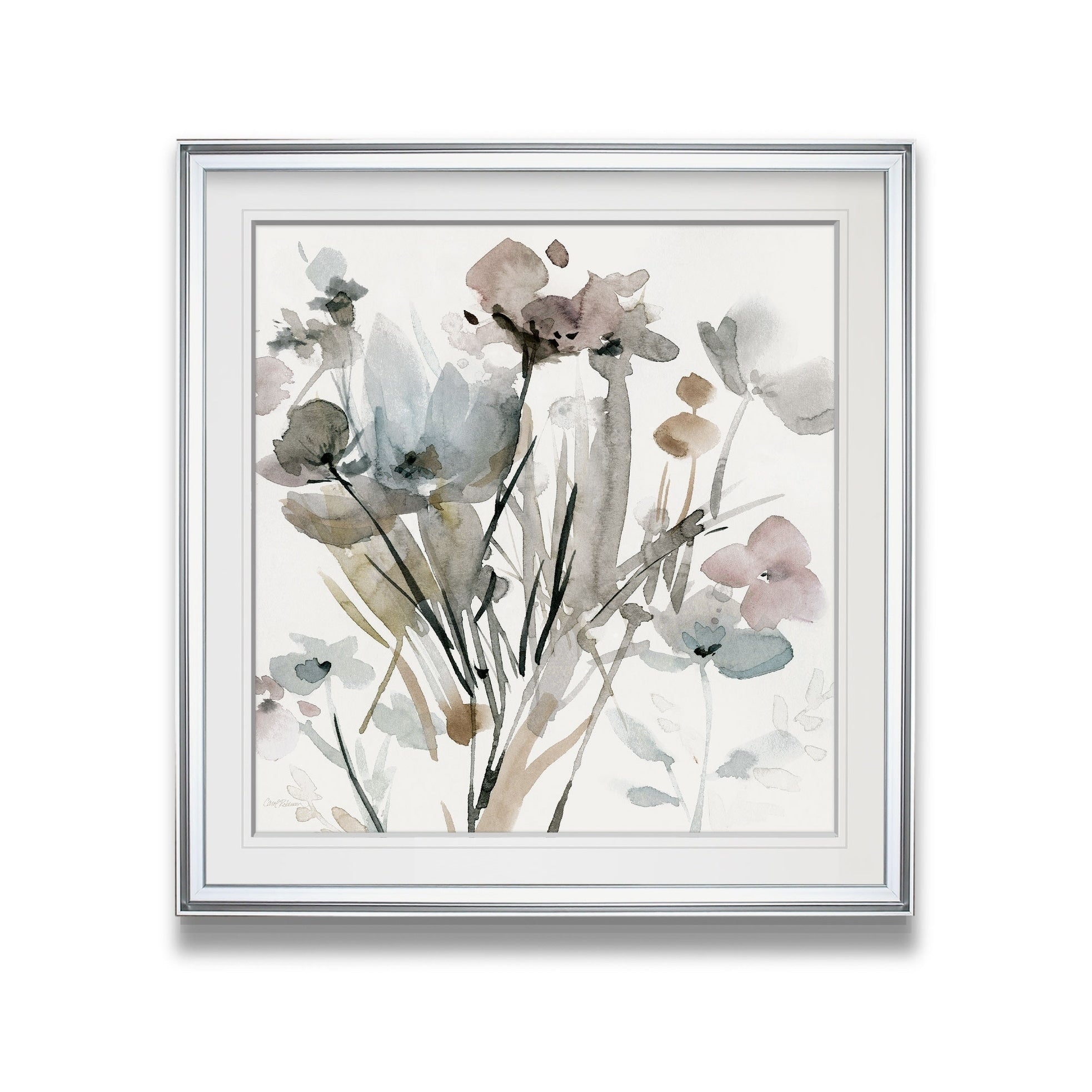 Dainty Blooms I Custom Framed Print Blue White Grey Yellow Green Silver Gold