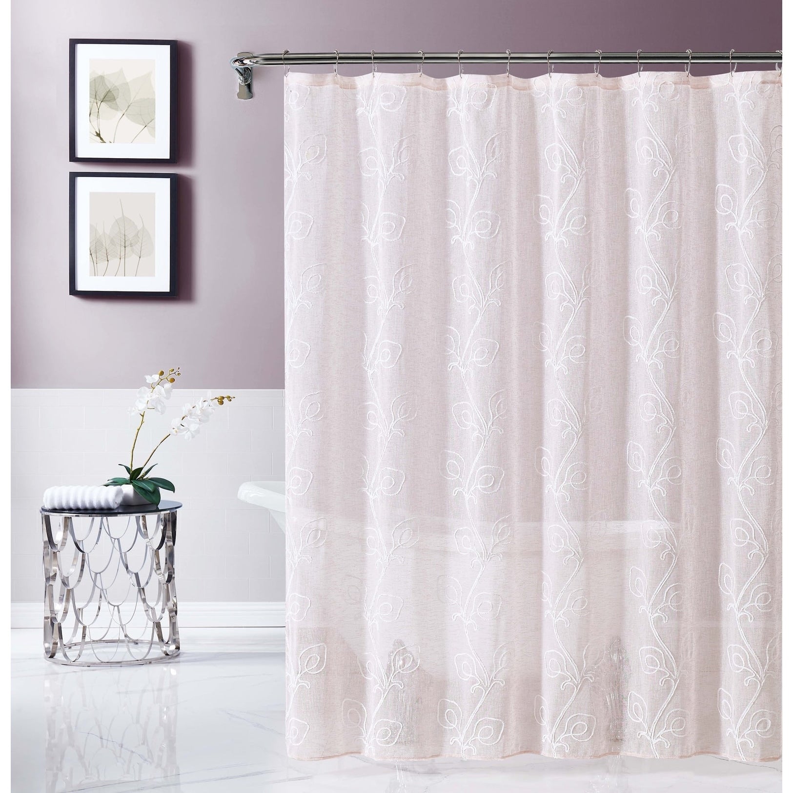 Dainty Home Stella Chenille Embroidered Shower Curtain