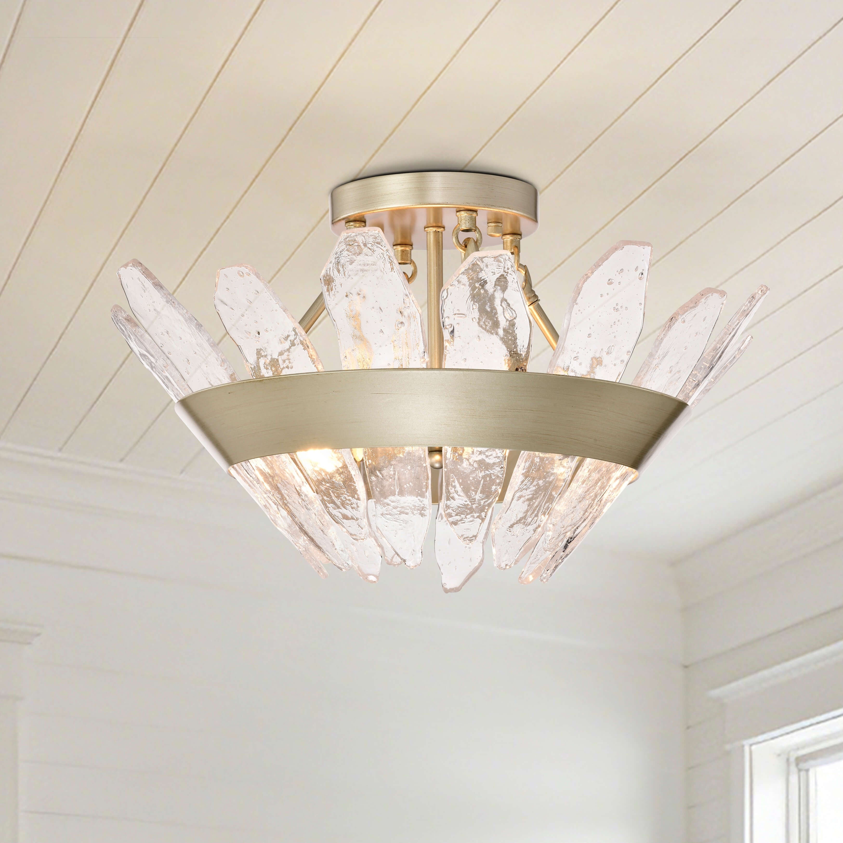 Daisy 3 Light 19.1 Modern Seeded Glass Panel Flush Mount Flush Mount