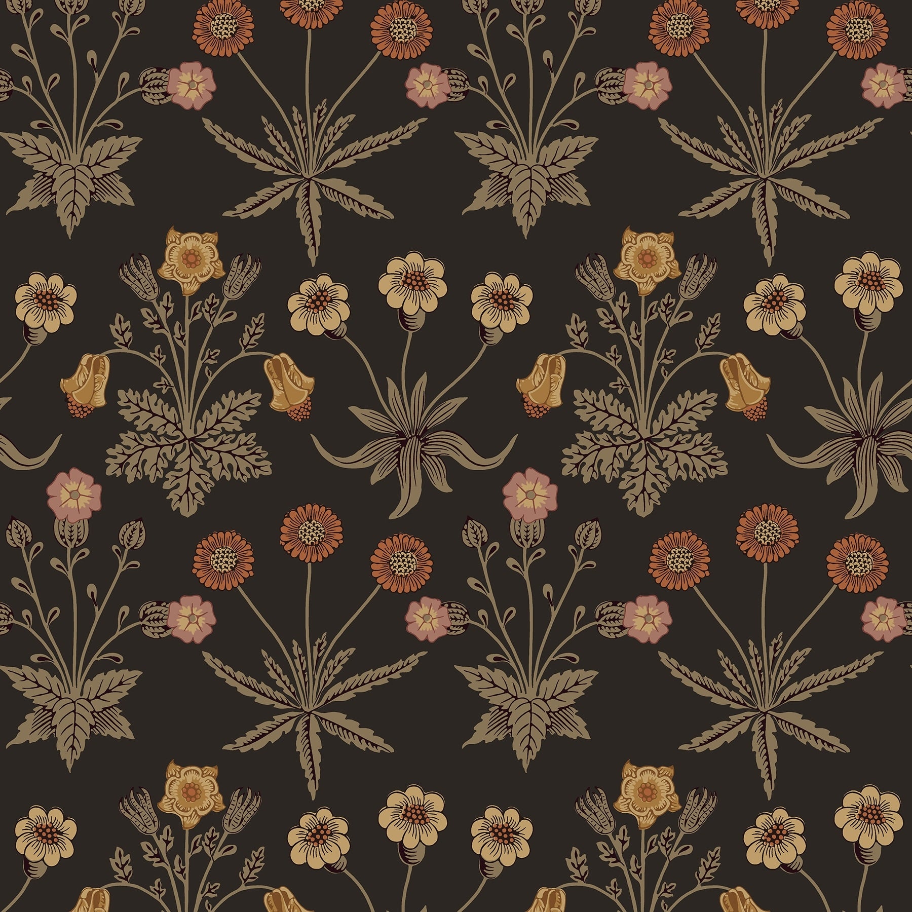 Daisy Chocolate And Paprika Peel And Stick Wallpaper
