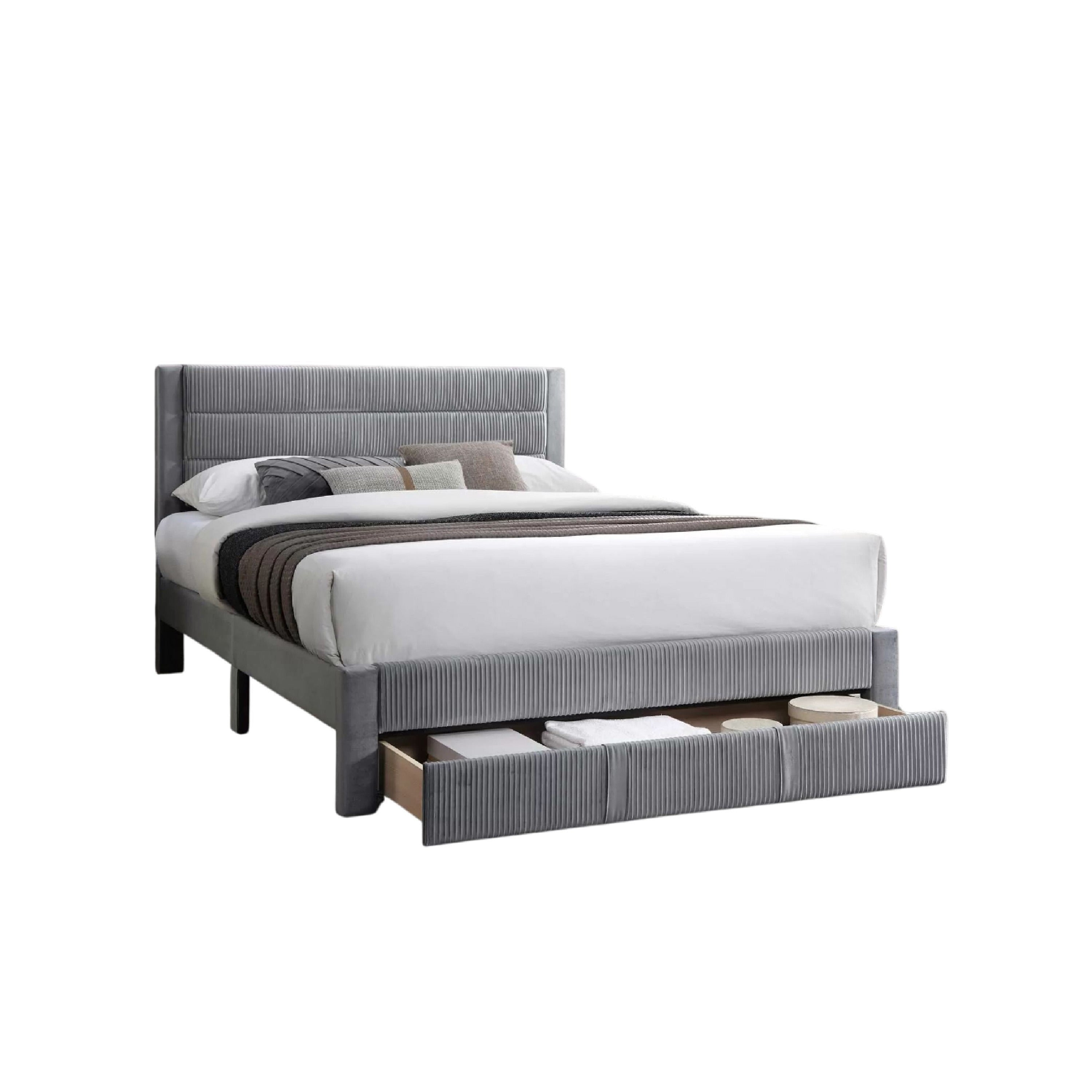 Daisy Full Bed W Drawer Light Gray Corduroy Upholstery Foam Headboard