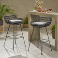 Dale Outdoor Wicker Barstools With Cushions Set Of 2 By Christopher Knight Home