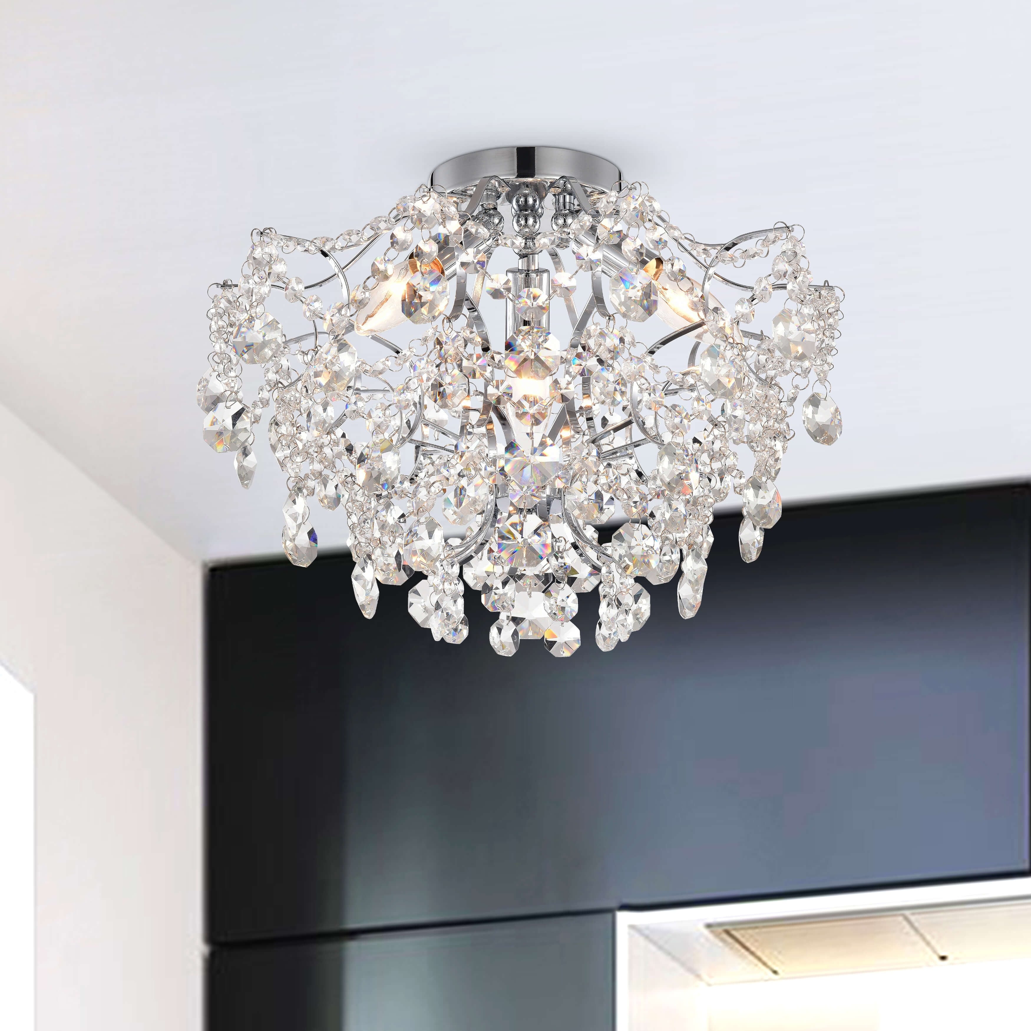Dalia Elegant Indoor 3 Light Chrome Crystal Flush Mount