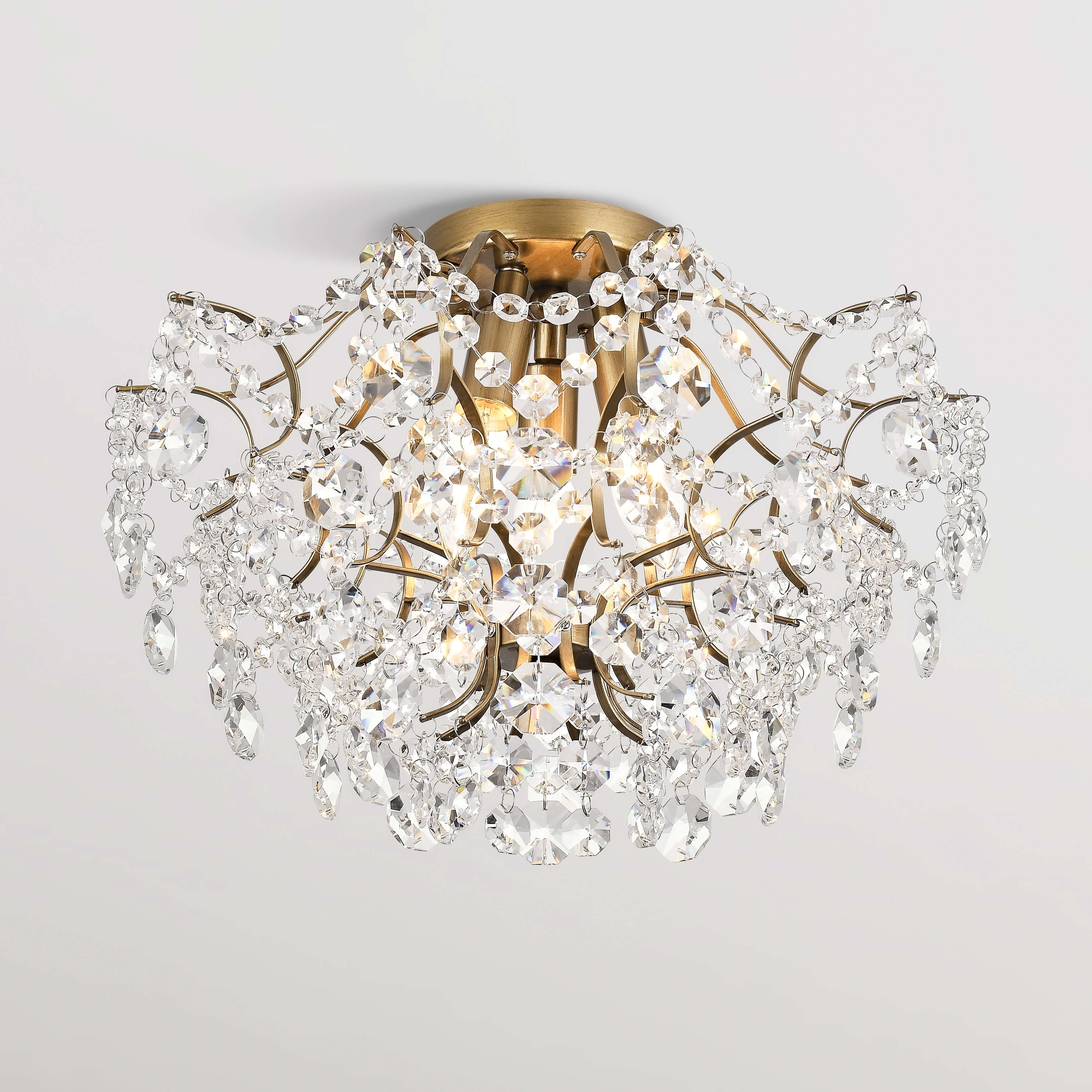 Dalia Elegant Indoor 3 Light Brushed Champagne Crystal Flush Mount