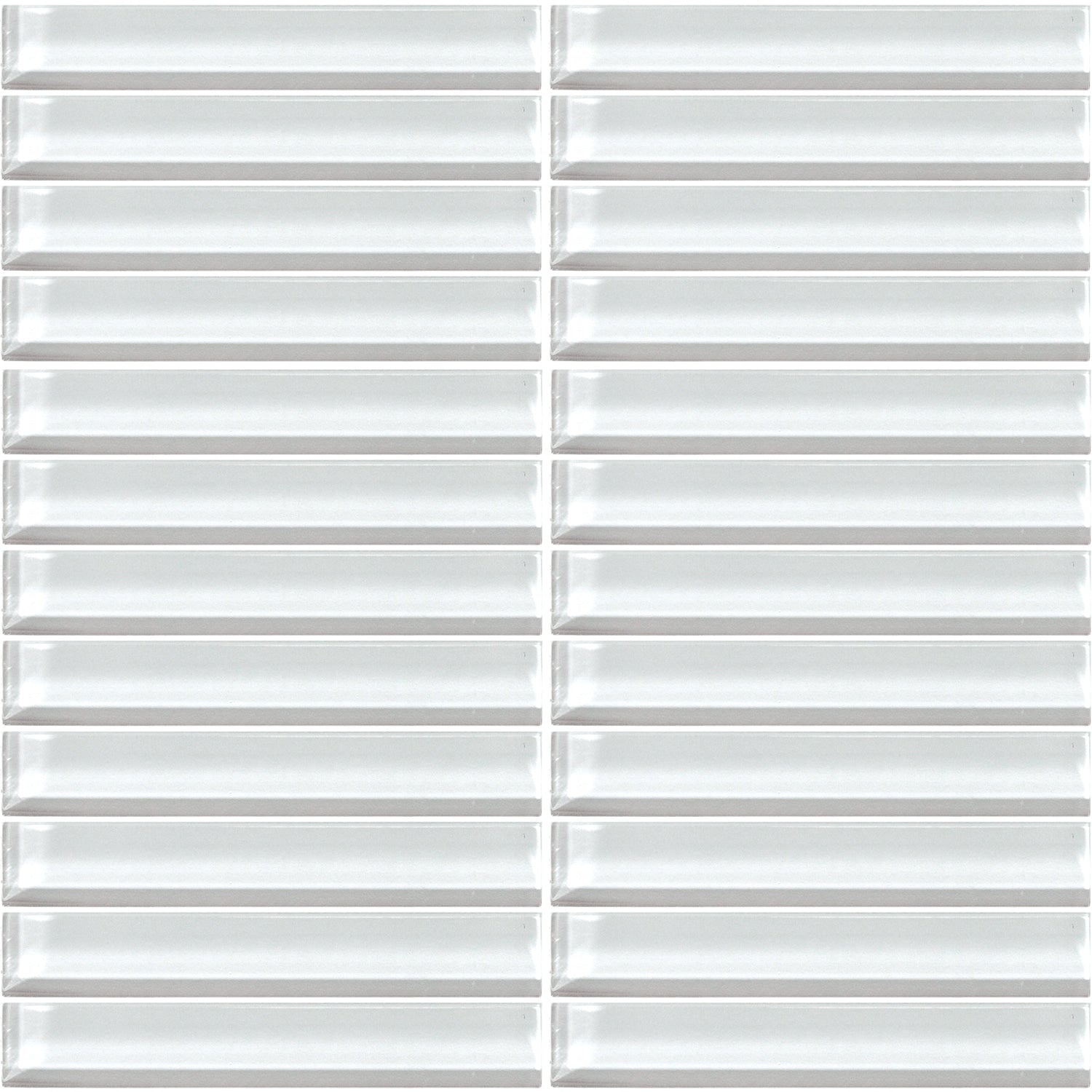 Glass Accent 1X6 Inch Straight Joint Mosaic In Classic Solid Feather White 12X12