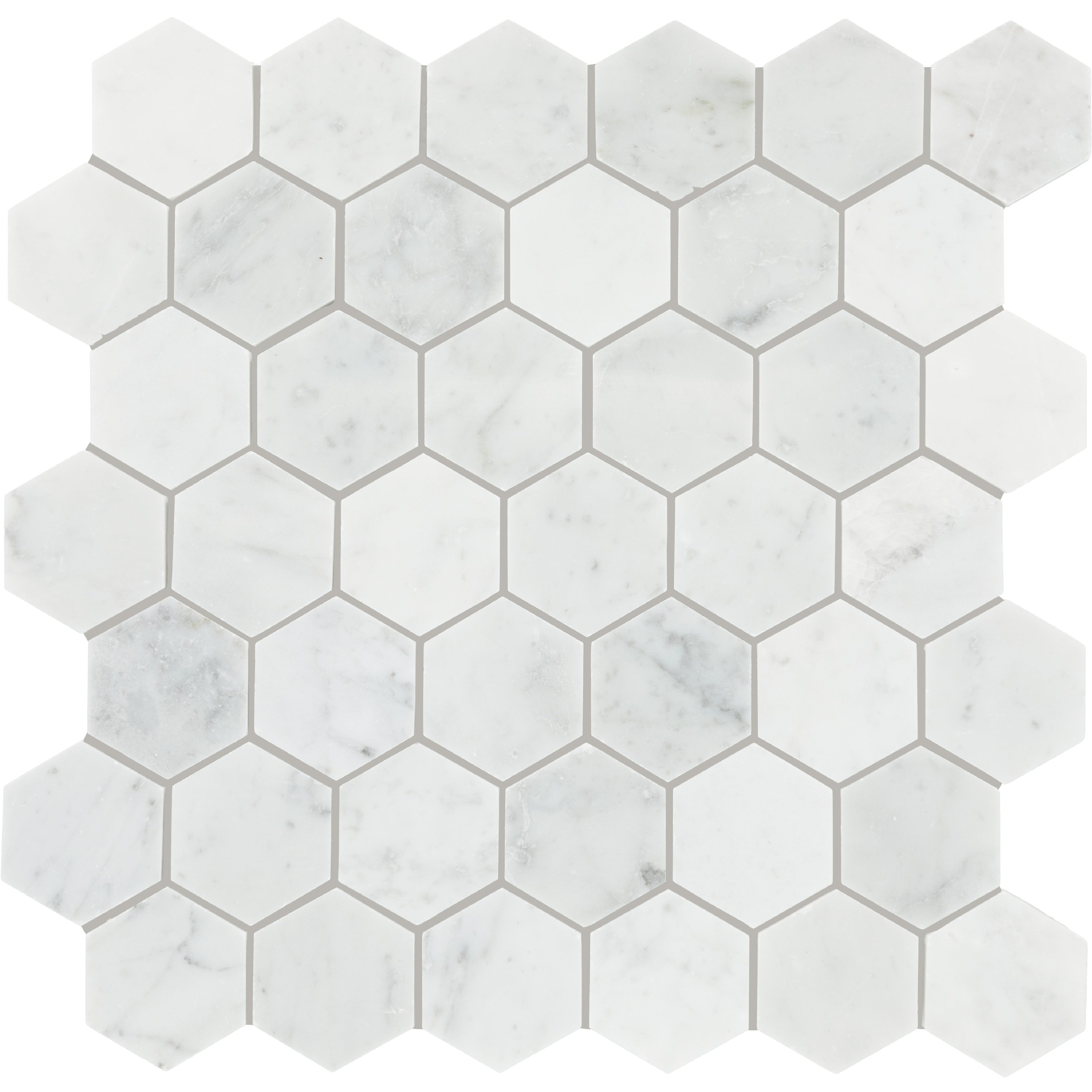 Natural Stone Marble 2 Hex Mosaic Polished Carrara White 13 X 12.75