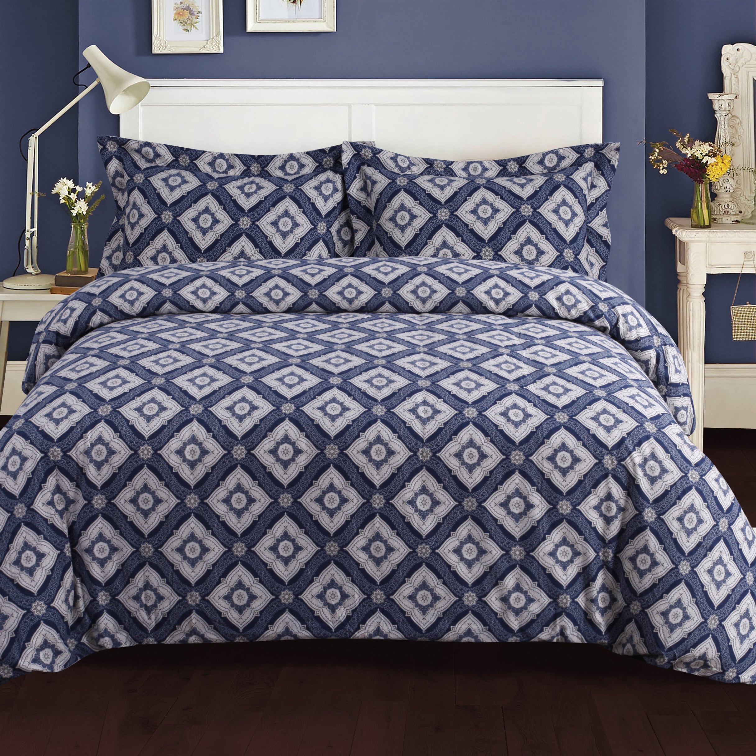 Damask Printed 200 Gsm Flannel Oversize 3 Piece Duvet Cover Set