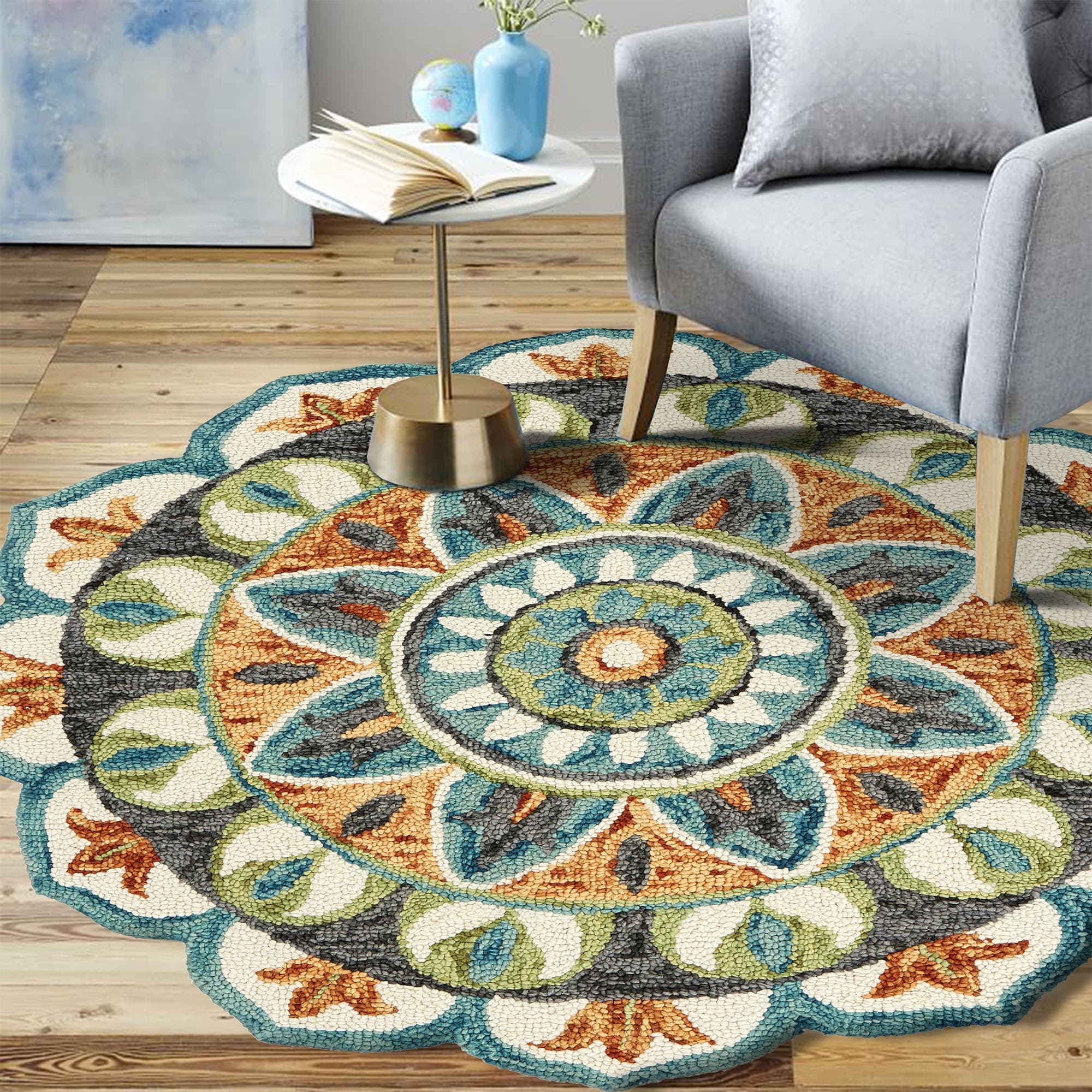 Lr Home Hand Tufted Dazzle Garden Medallion Teal Green Wool Rug 6 X 6