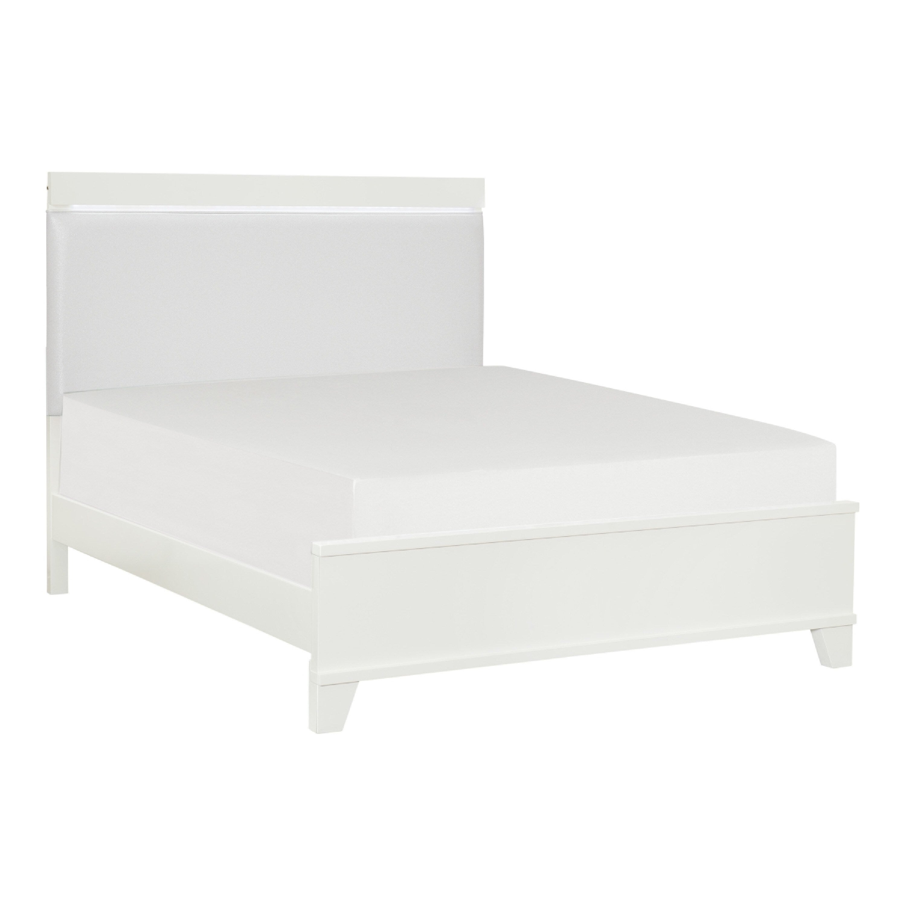 Dani Full Panel Bed Led Headboard Luxe White Faux Leather Upholstery