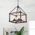 Daniela 3 Light Antique Black Wooden Cage Glass Cylinders Cage Pendant