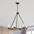 Daniela Natural Wood And Antique Black Metal Clear Glass Chandelier