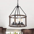 Daniela Pine Wood Drum Cage Glass Pendant With Antique Black Metal N A