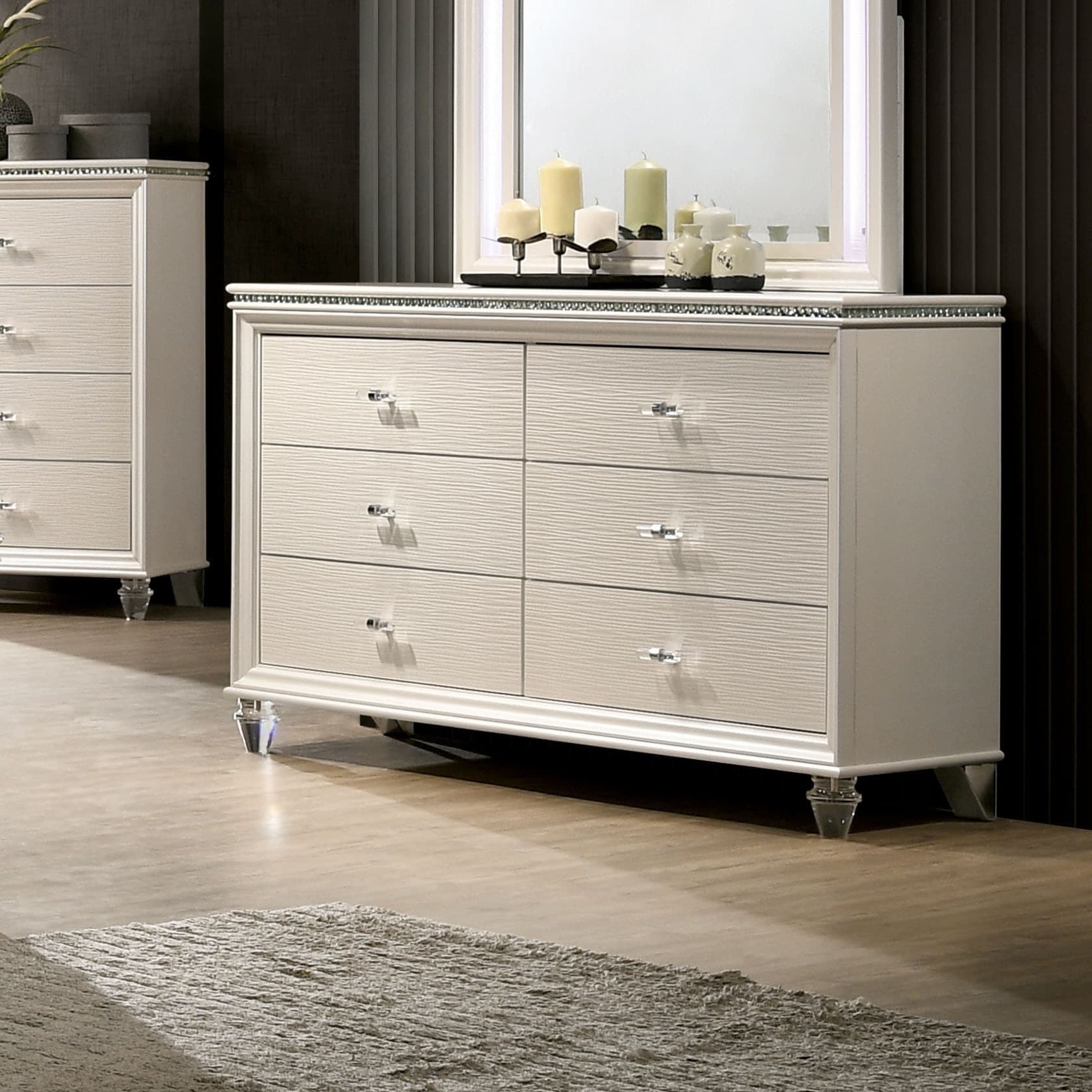 Dantasa Transitional Pearl White 6 Drawer Dresser By Foa