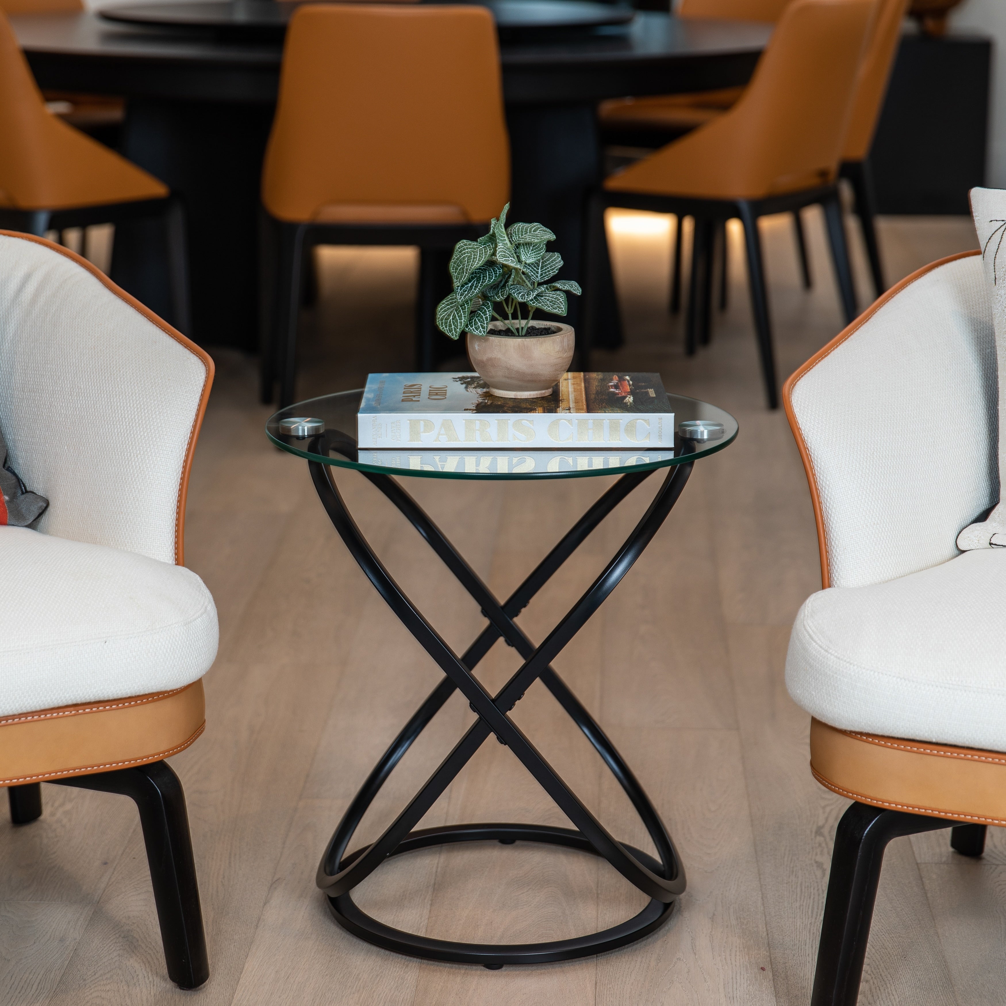 Danya B Galaxy Chrome And Tempered Glass Round End Table
