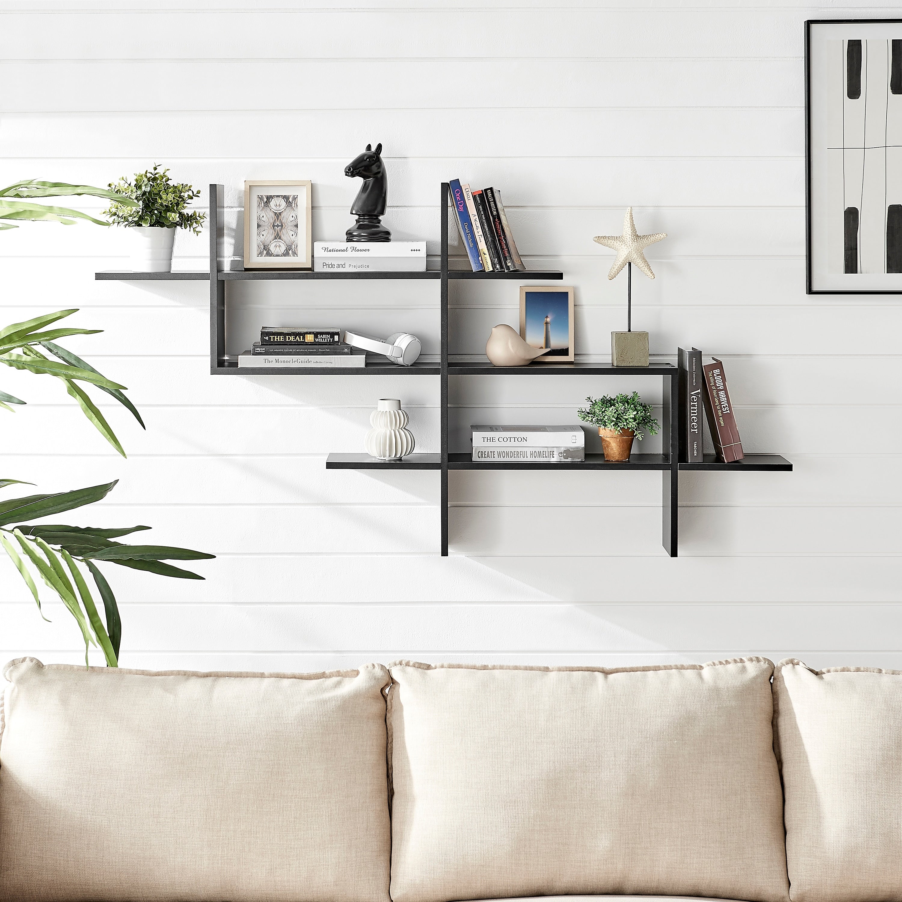 3 Tier Wall Mount Floating Ladder Shelf With Criss Cross Design White
