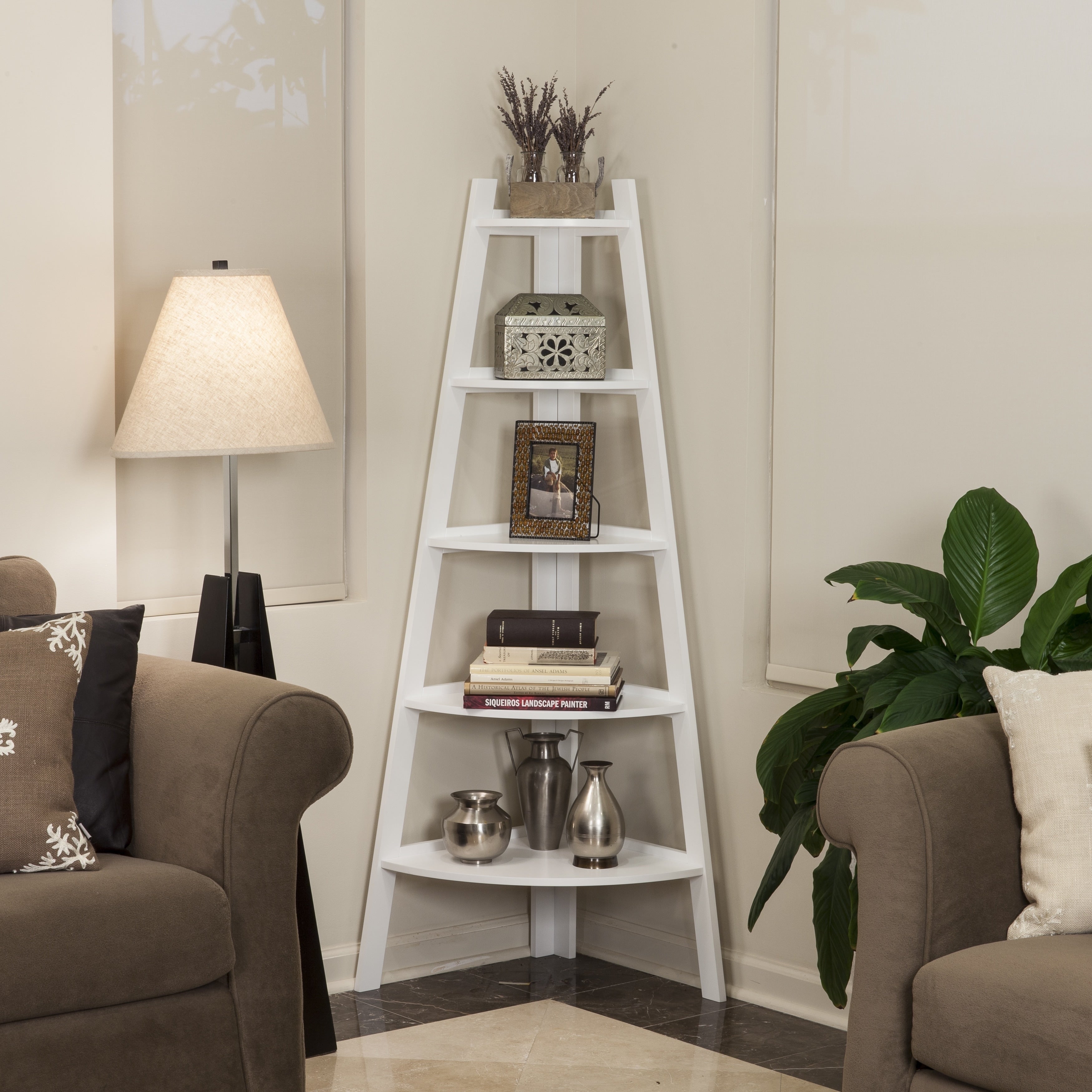 Danya B. White 5 Tier Corner Ladder Display Bookshelf