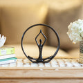 Danya B. Circle Iron Sculpture With Figurine In Yoga Pose Namaste Spiritual Home D Cor Iron Sculpture
