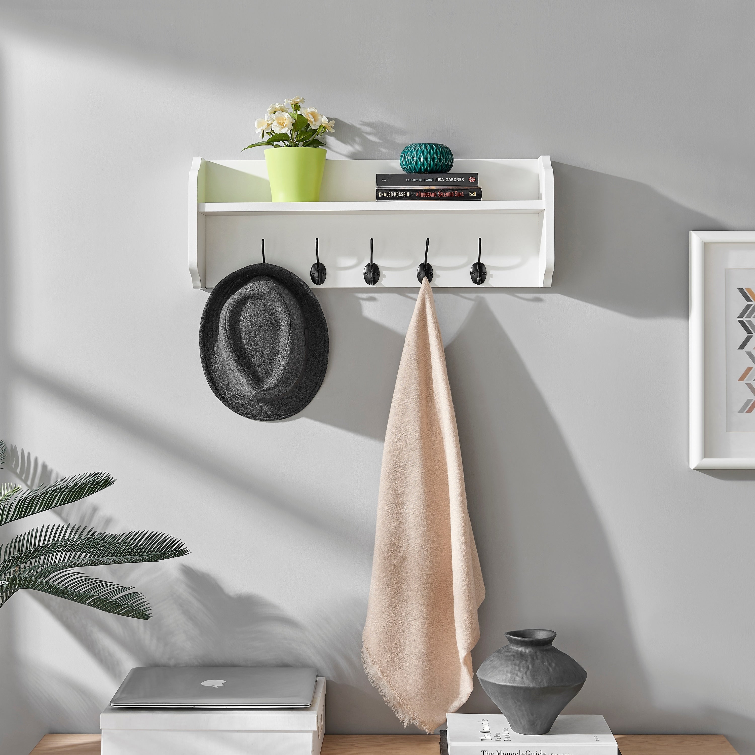 Danya B. Utility Wall Shelf With Hooks Aged Wood