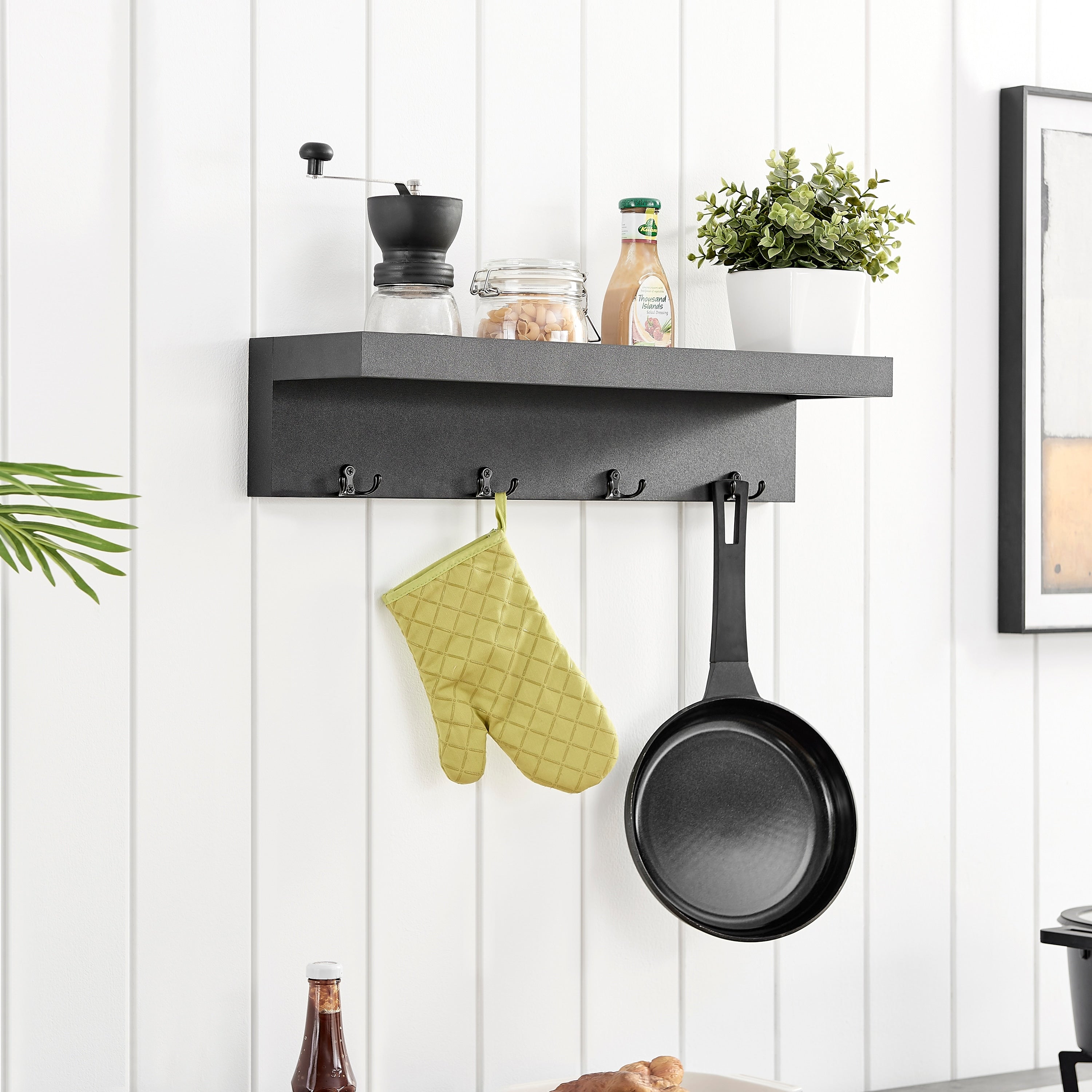 Wall Mounted Coat Rack With Decorative Ledge Shelf White
