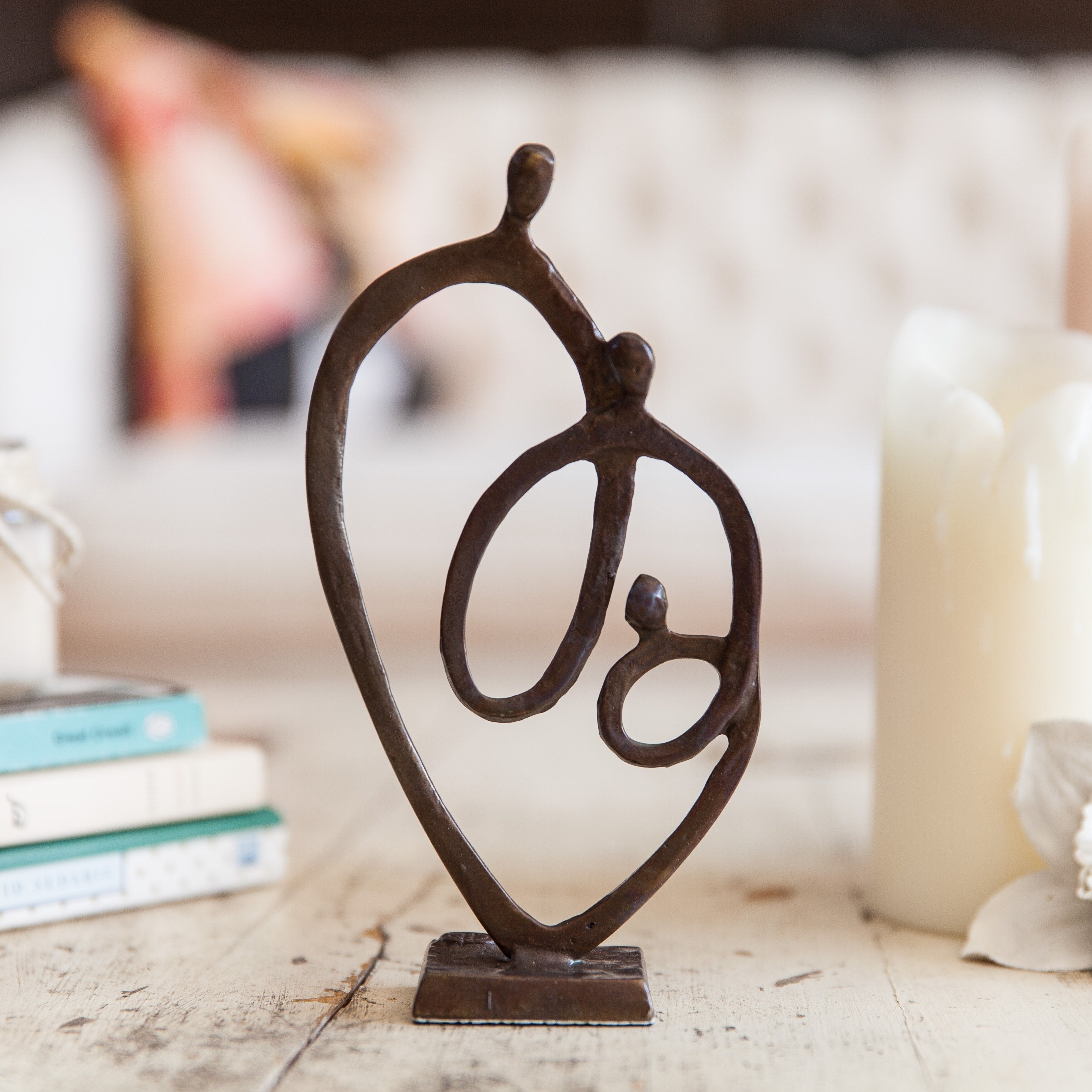 Danya B. Family Of 3 Heart Ring Of Love Bronze Sculpture