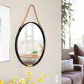 Danya B. Framed 20 Decorative Round Black Metal Circle Wall Mirror With Hanging Rope