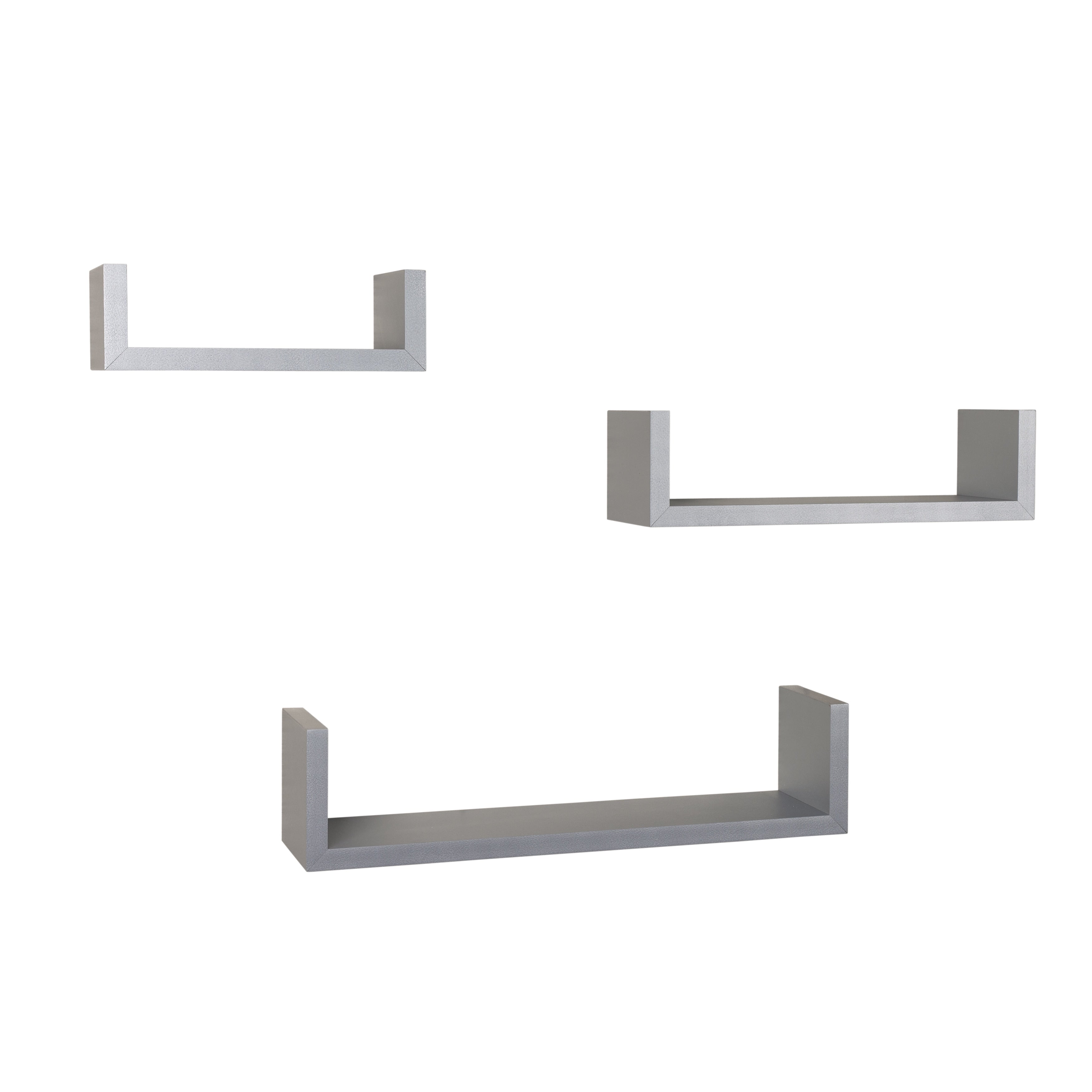 Laminated Silver Gray Floating U Shelves Set Of 3