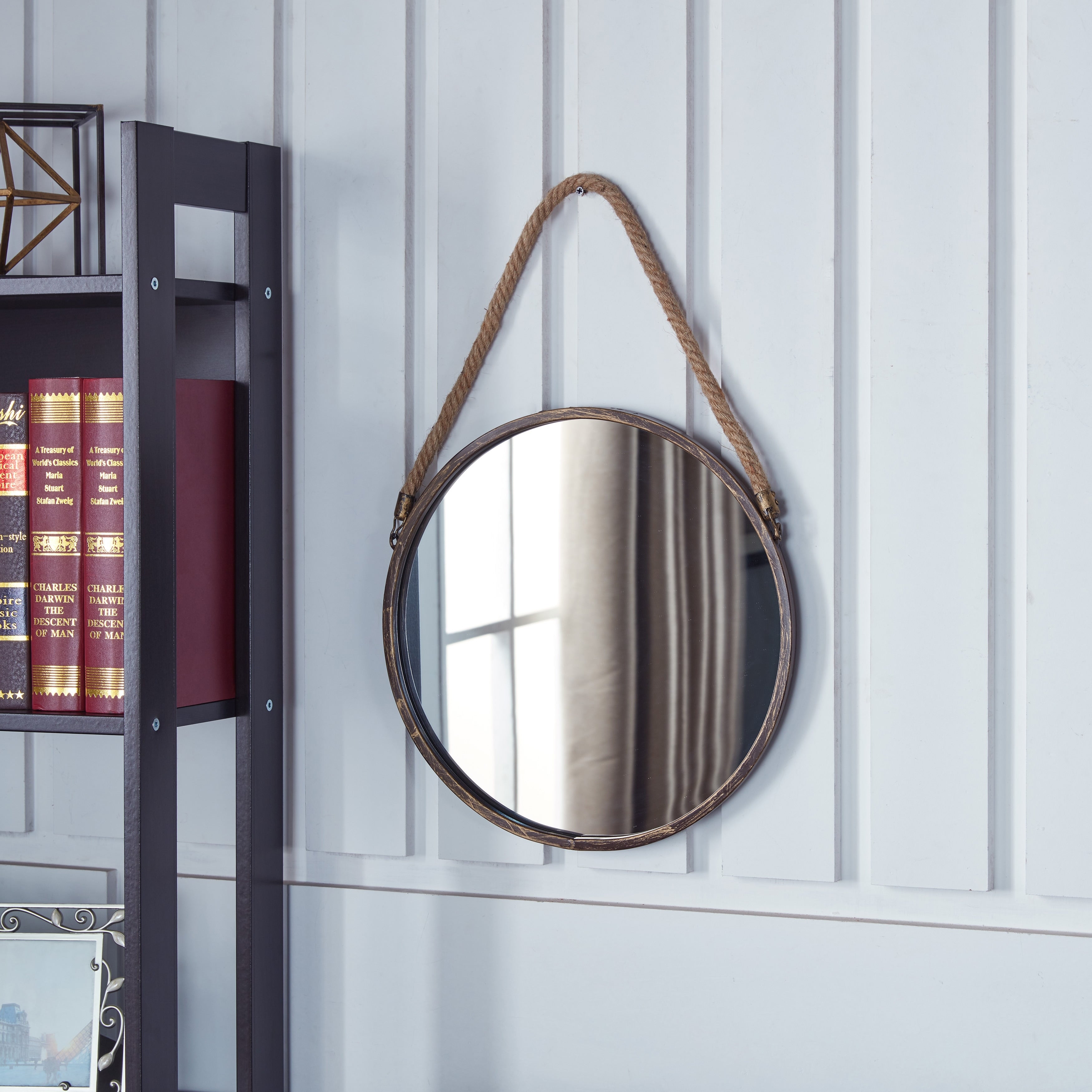 Danya B. Patina Goldtone 15 Inch Hanging Rope Round Mirror