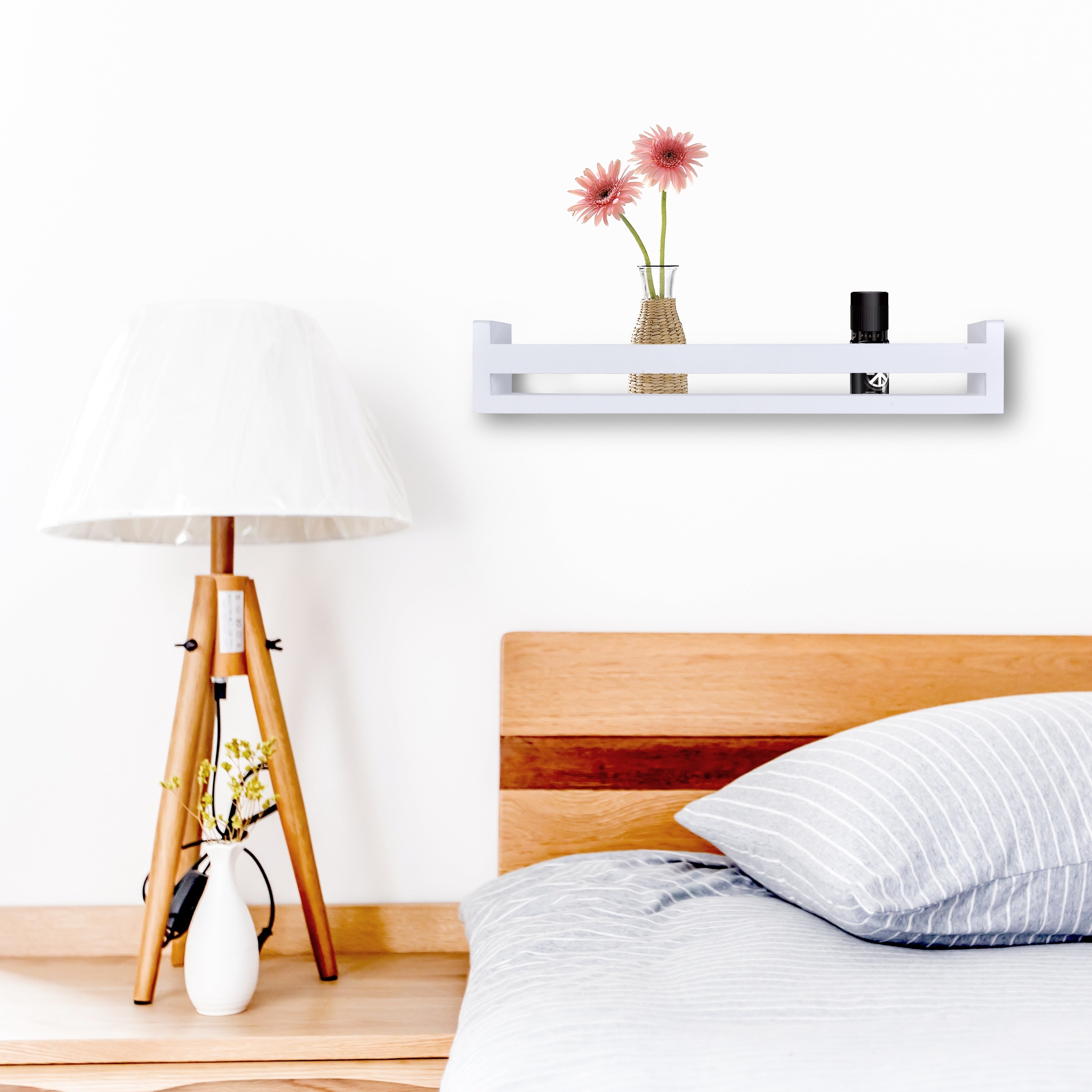 Danya B. Single Tier 18 Wall Mount Decorative Spice Supplement Home Decor Organizer Rack Shelf White