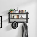 Two Tier Ledge Shelf Wall Organizer With Five Hanging Hooks White