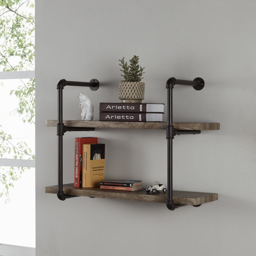 Danya B. Two Tier Industrial Pipe Wall Shelf