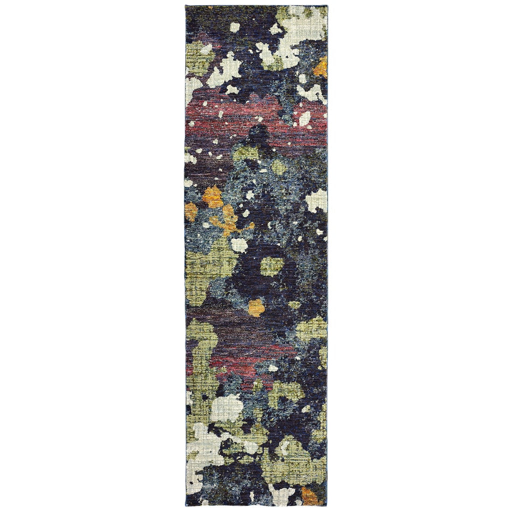 Dappled Night Navy Green Area Rug 26X12 26 X 12 Runner