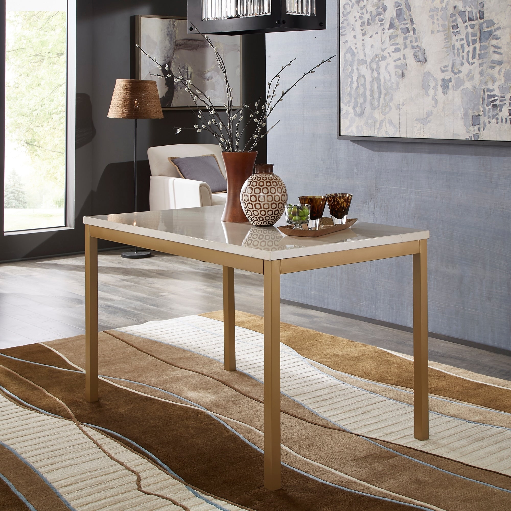 Darcy Gold With Faux Marble Top Dining Table By Inspire Q Bold