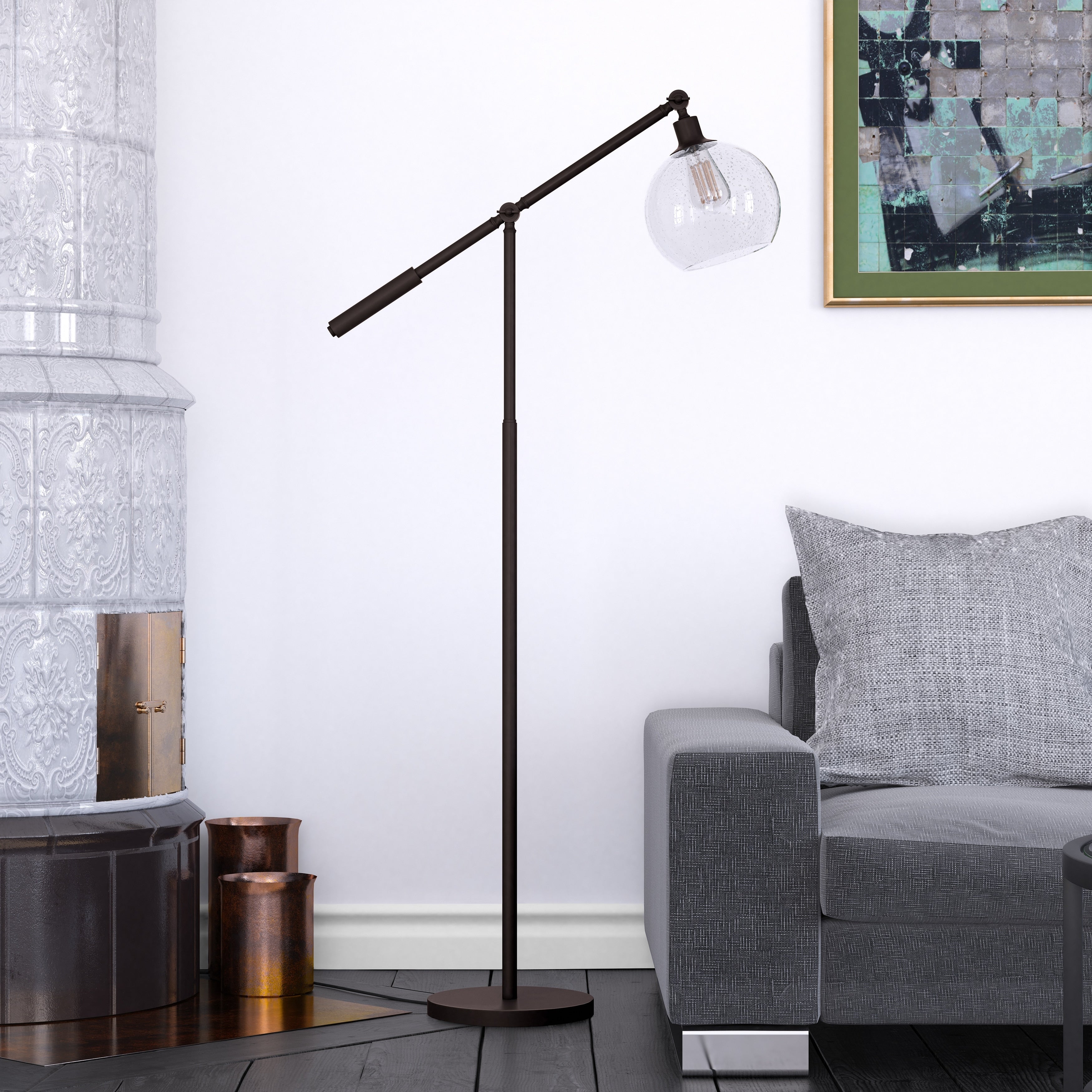 Dardan Floor Lamp In Blackened Bronze With Globe Shade