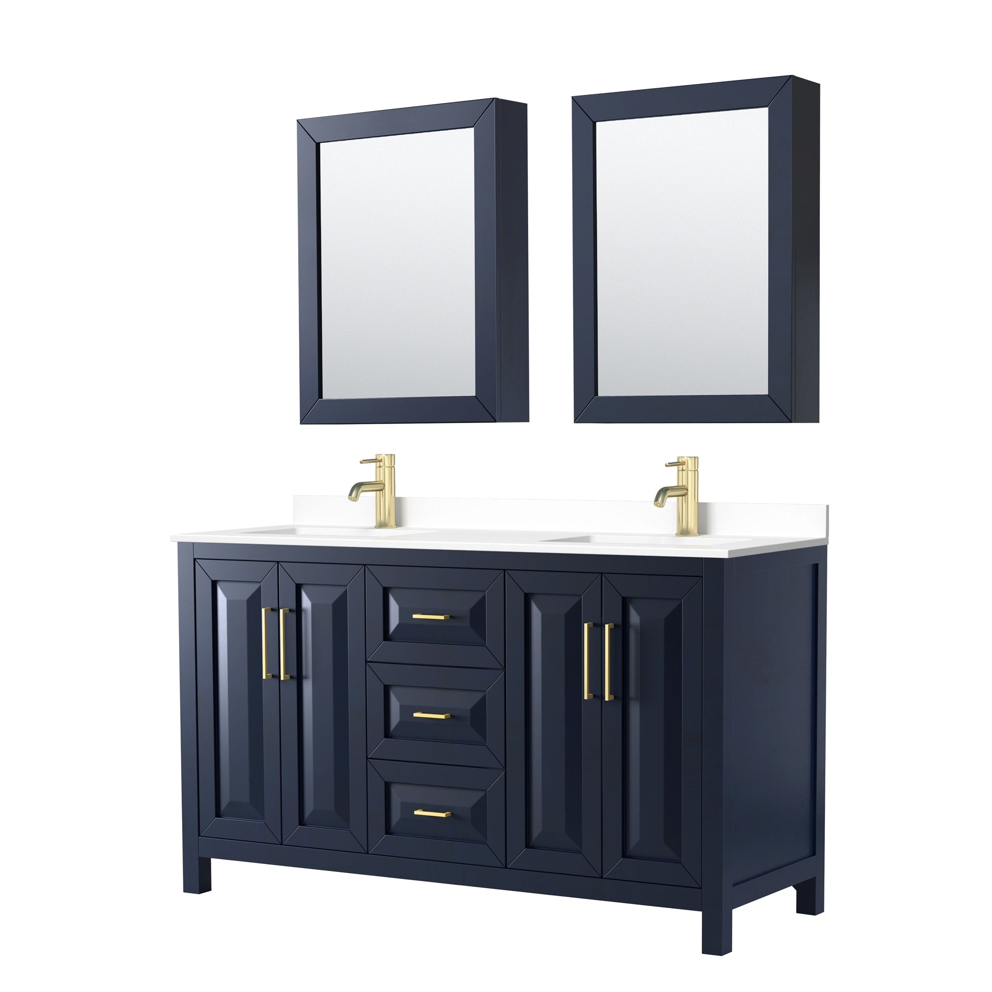 Daria 60 Inch Double Vanity Cultured Marble Top Medicine Cabinets