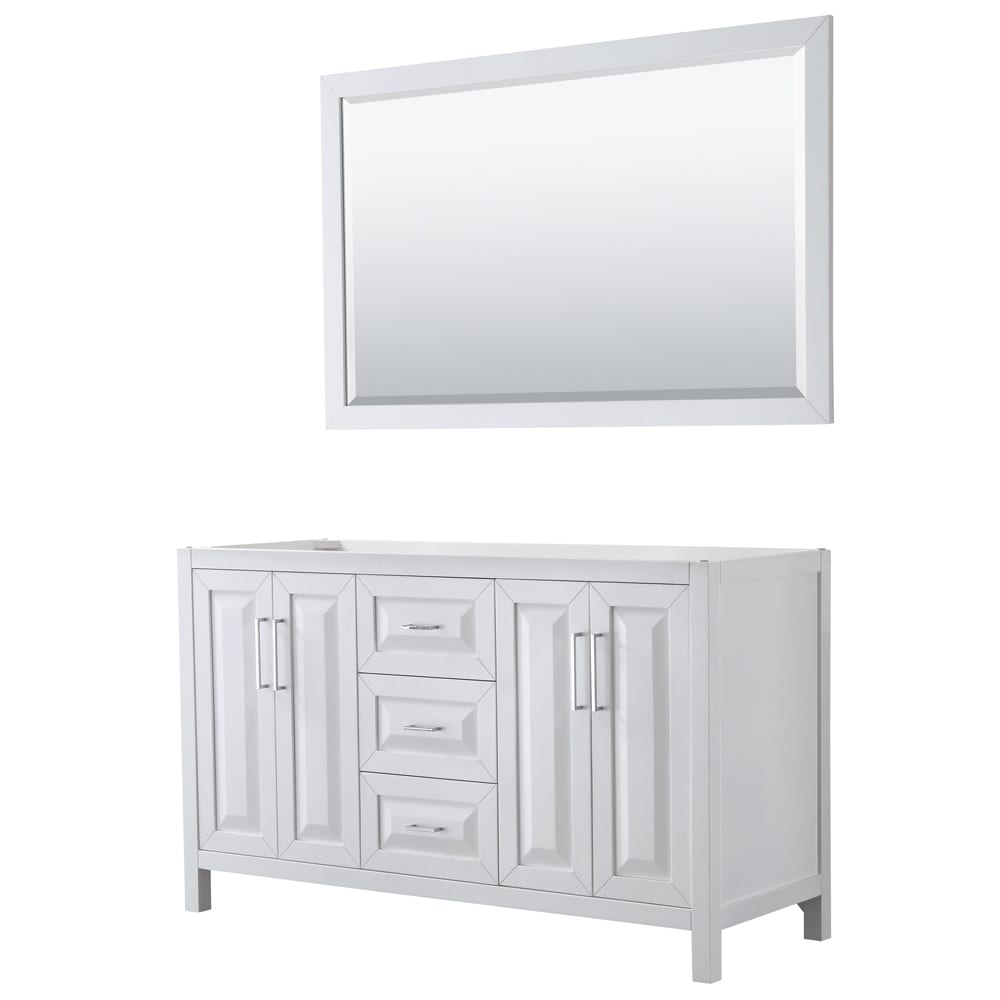 Daria 60 Inch Double Vanity In White No Top 58 Inch Mirror