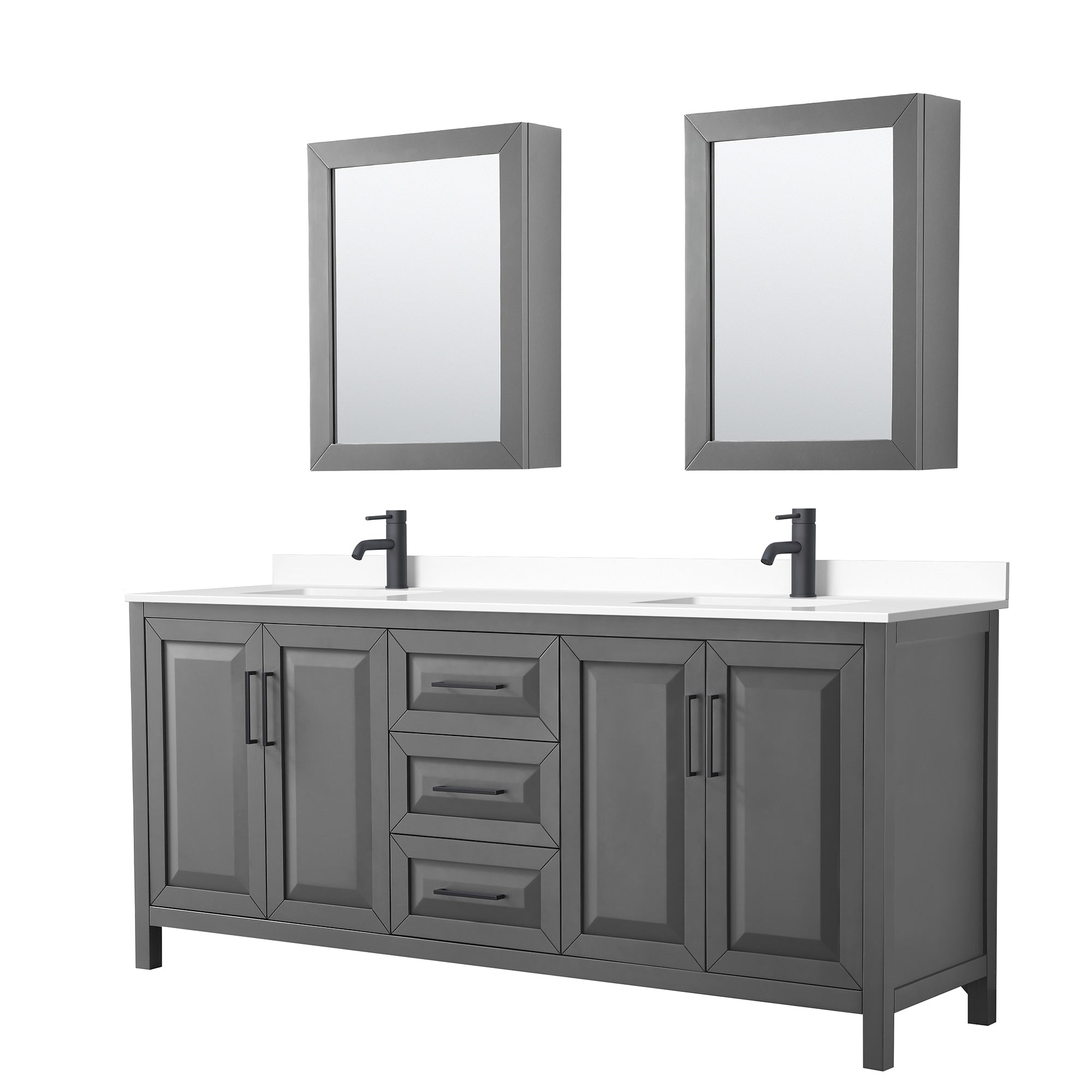 Daria 80 Inch Double Vanity Cultured Marble Top Medicine Cabinets