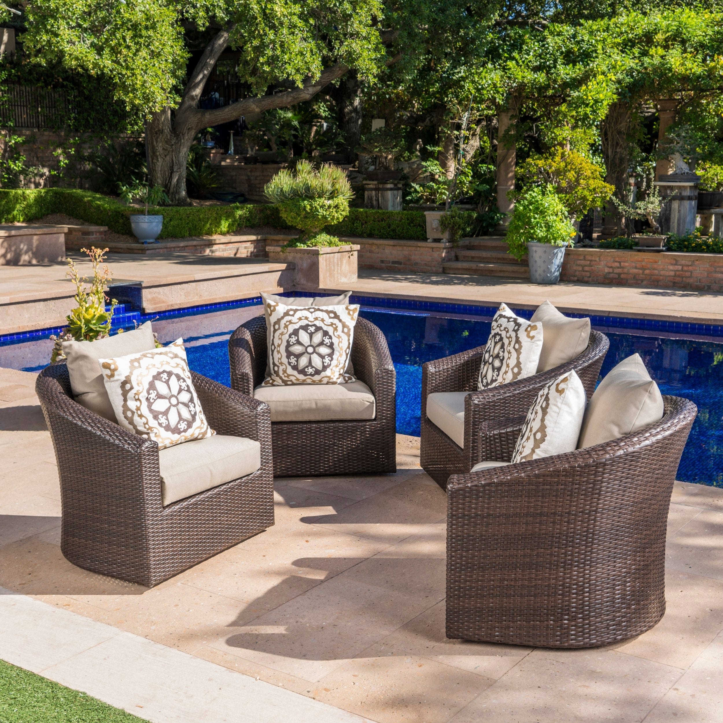 Darius Outdoor Aluminum Framed Wicker Swivel Club Chair Set Of 4 By Christopher Knight Home