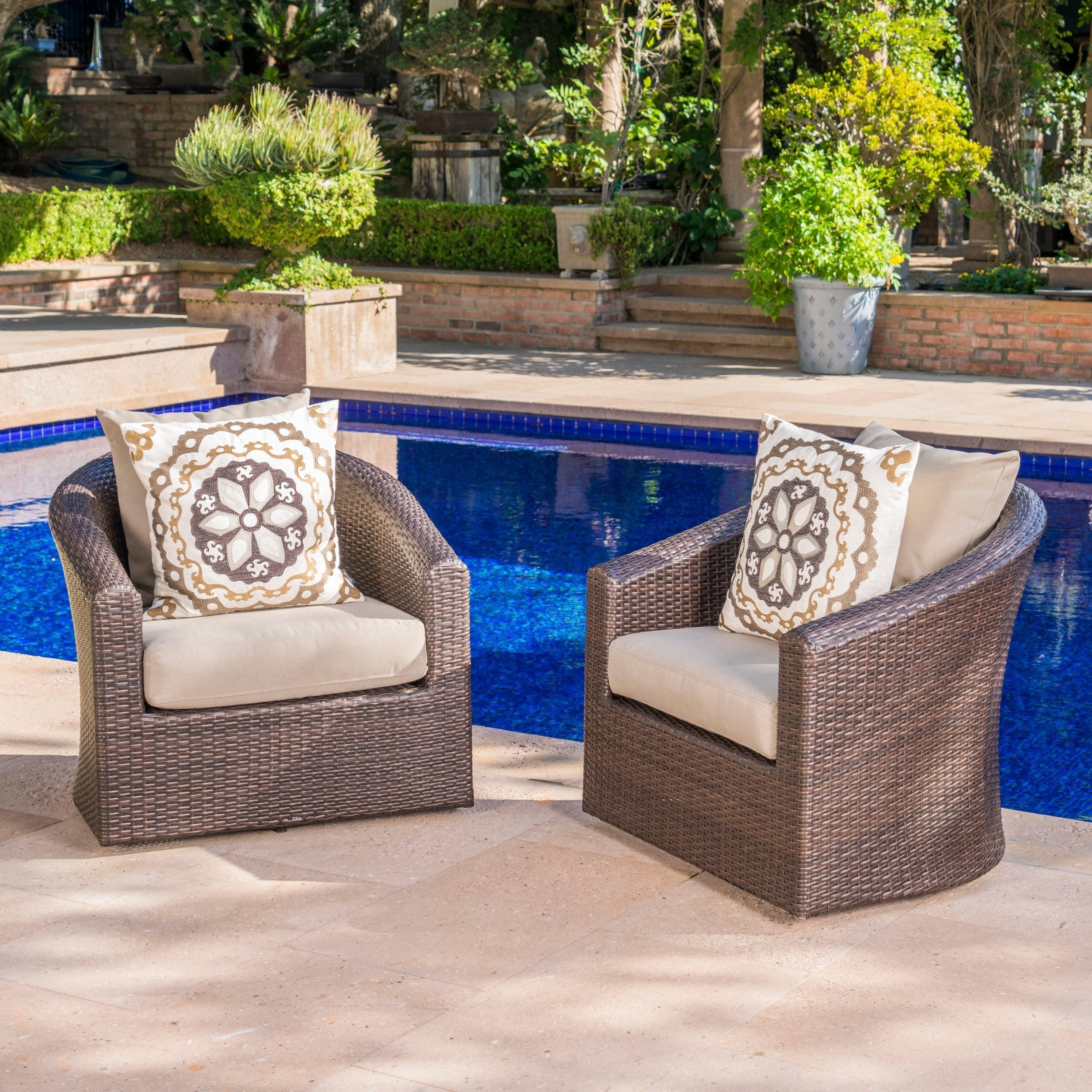 Darius Outdoor Wicker Aluminum Swivel Club Chair With Cushion Set Of 2 By Christopher Knight Home