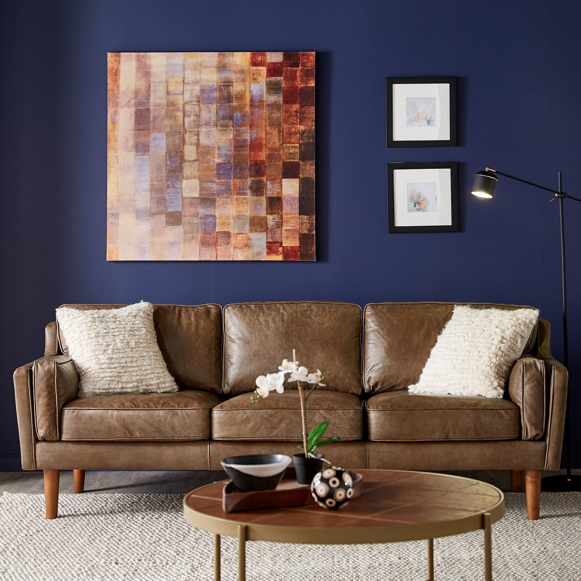 Strick Bolton Beatnik Oxford Leather Tan Sofa