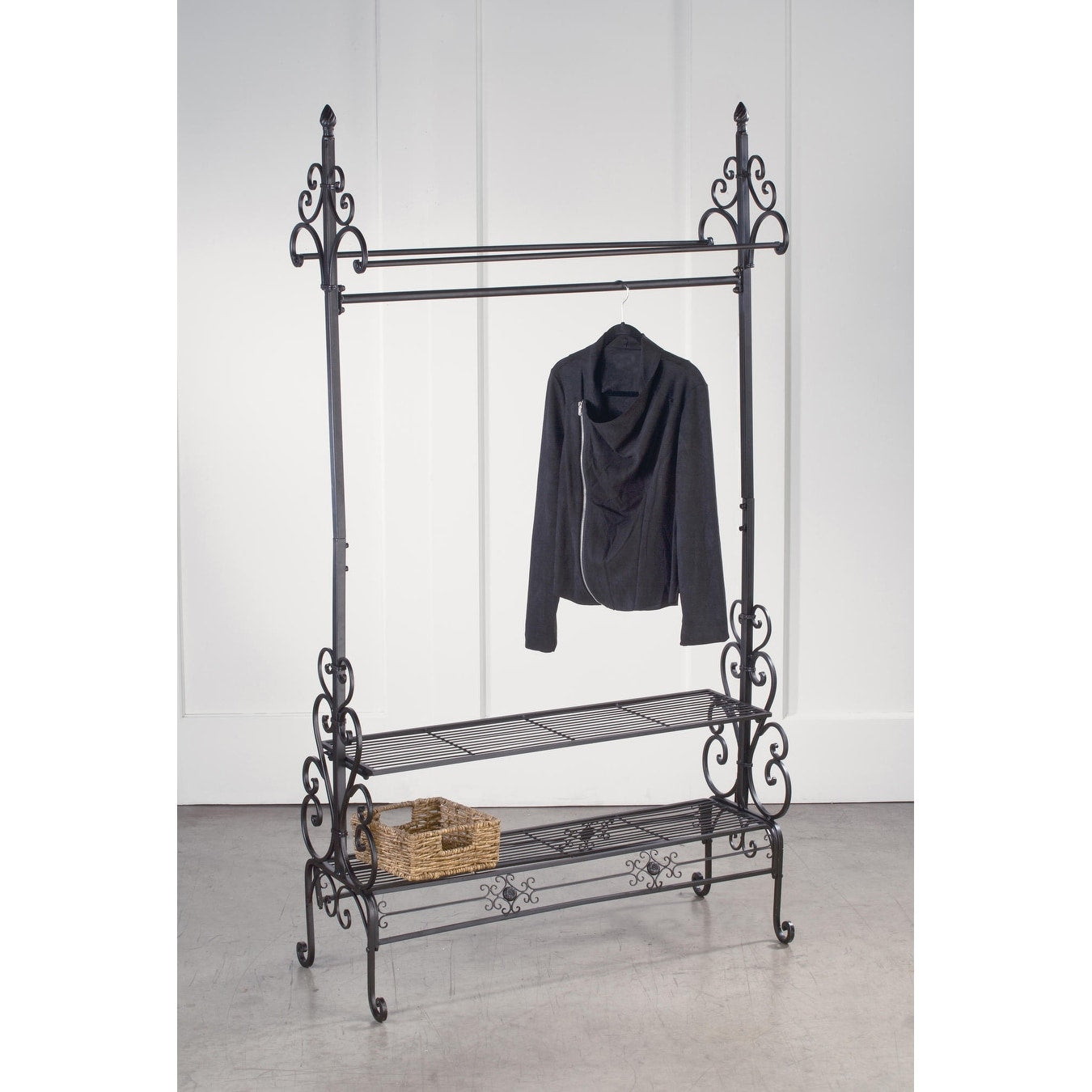 Dark Brown Metal Garment Floor Rack