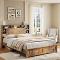 Dark Brown Queen Bed Frame With Storage Headboard Led Lights