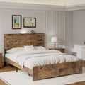Dark Brown Queen Size Platform Bed Frame With Drawers And Usb Port